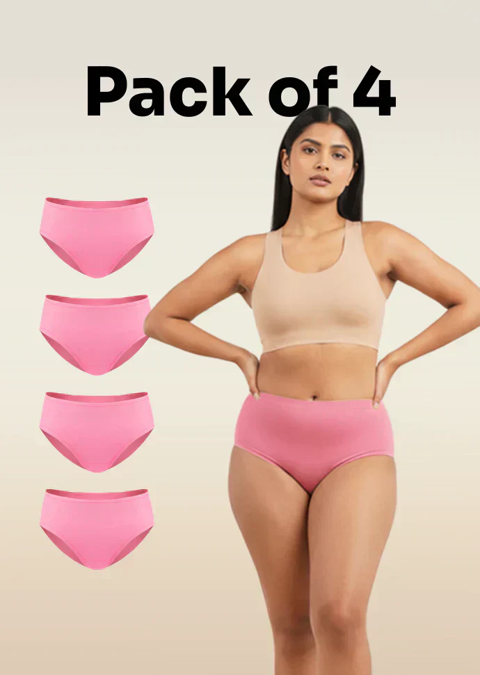 4 Pack - Pink Mid-waist Absorbent Underwear