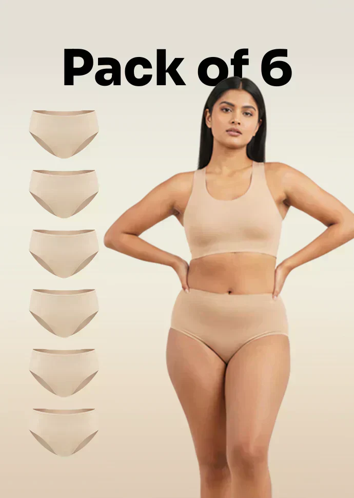 6 Pack - Beige Mid-waist Absorbent Underwear