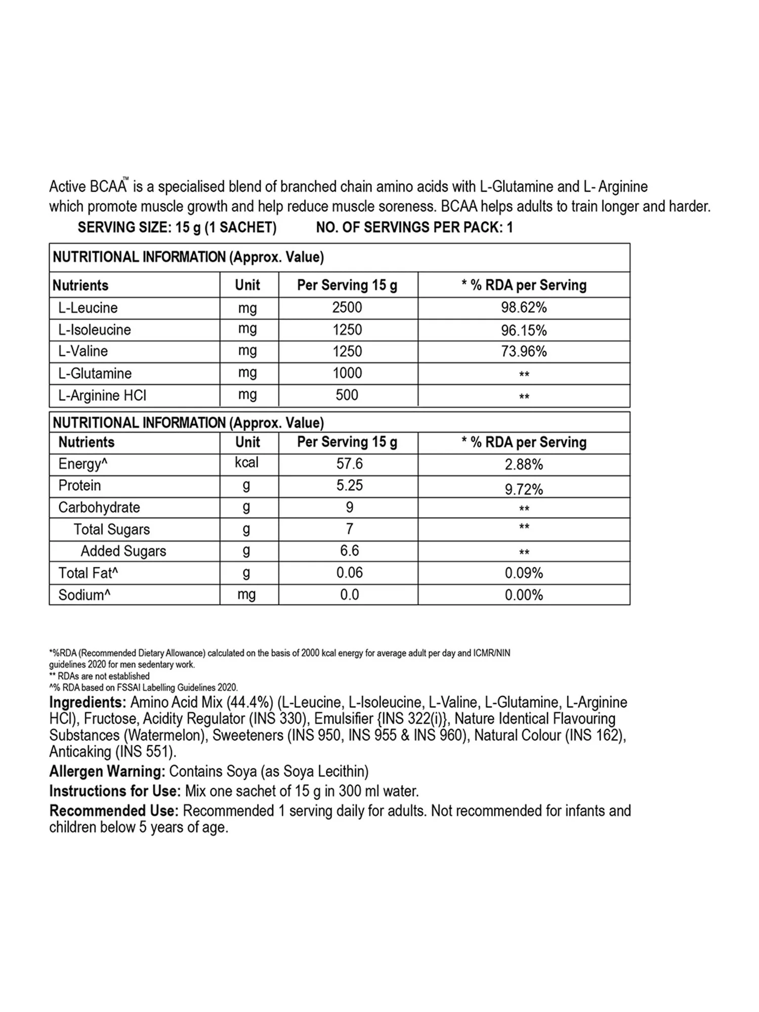 Active BCAA For Muscle Recovery & Endurance, Intra-workout Watermelon 30 Sachets 450g - Image 6