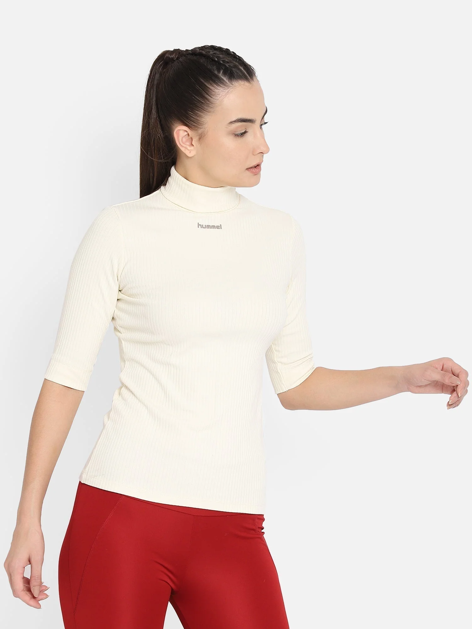 Bell Women Cotton White Turtleneck T-Shirt - Image 2