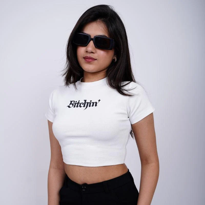 Bitchin : Burger Bae Round Neck Crop Baby Tee For Women - Image 4