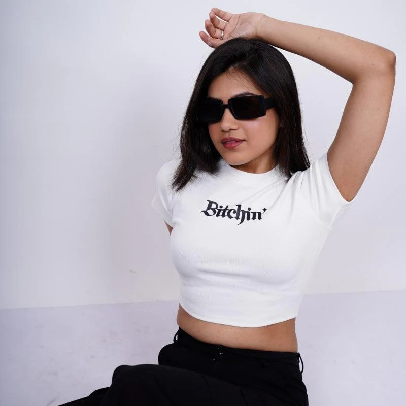 Bitchin : Burger Bae Round Neck Crop Baby Tee For Women - Image 6
