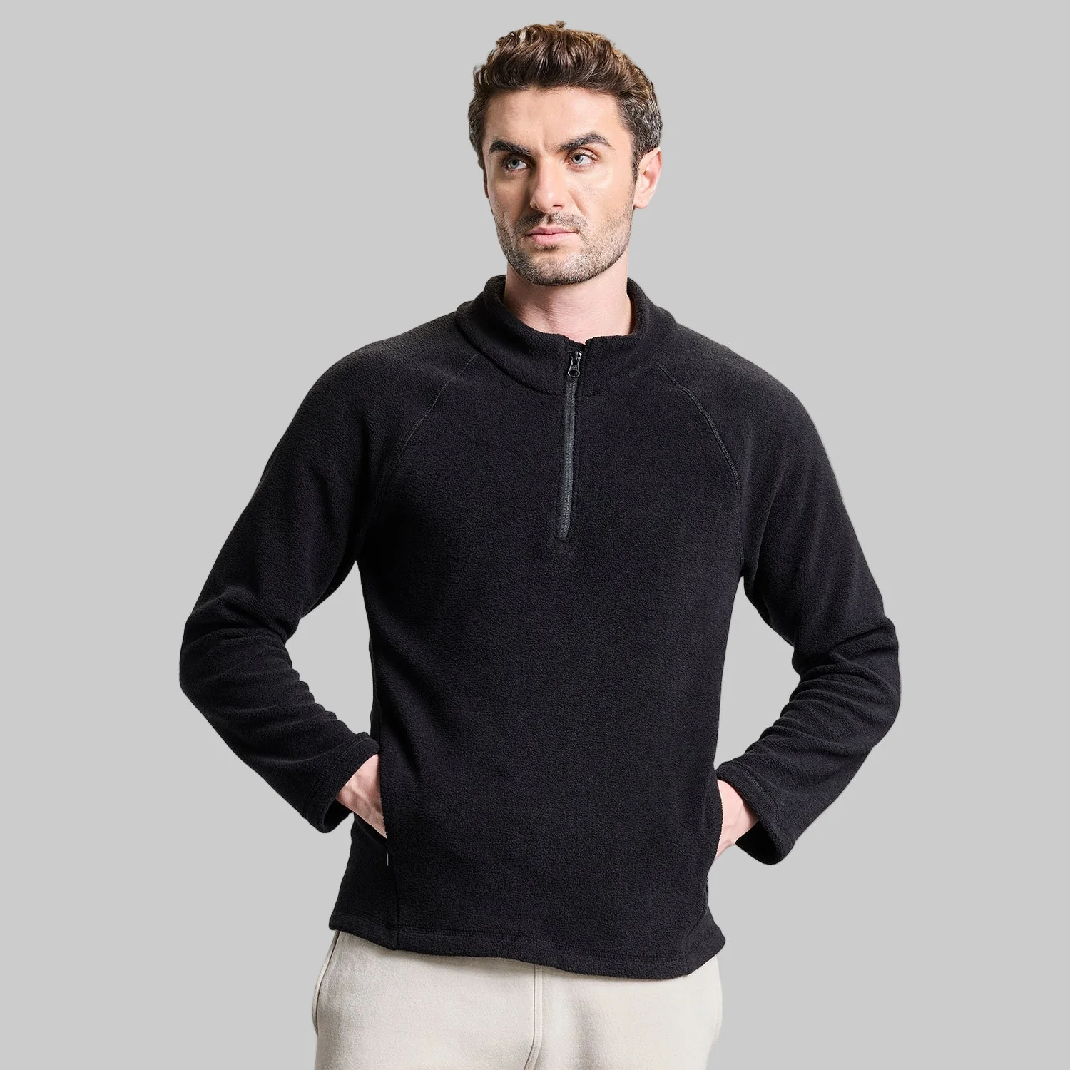 Half Zip Mens Sweatshirt Fleece - Black