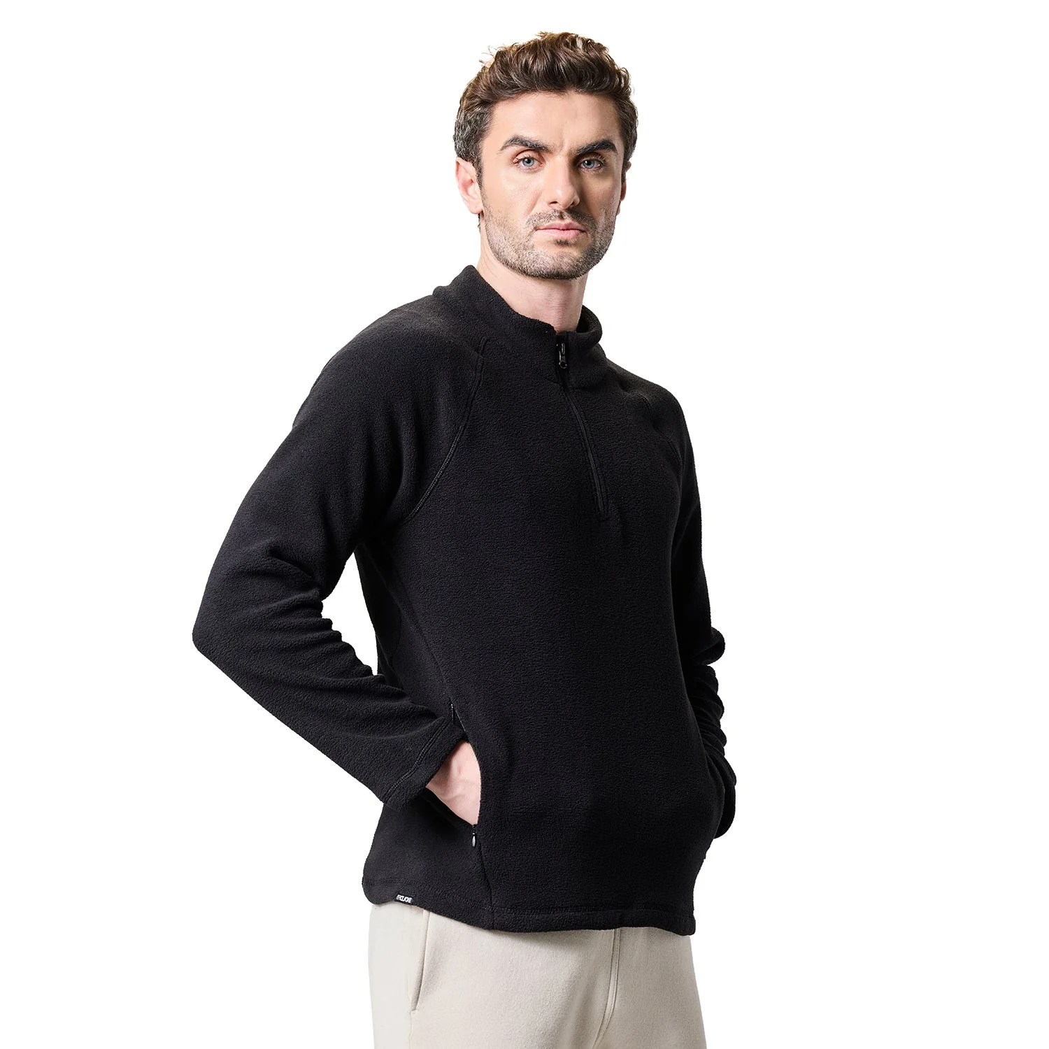 Half Zip Mens Sweatshirt Fleece - Black - Image 3