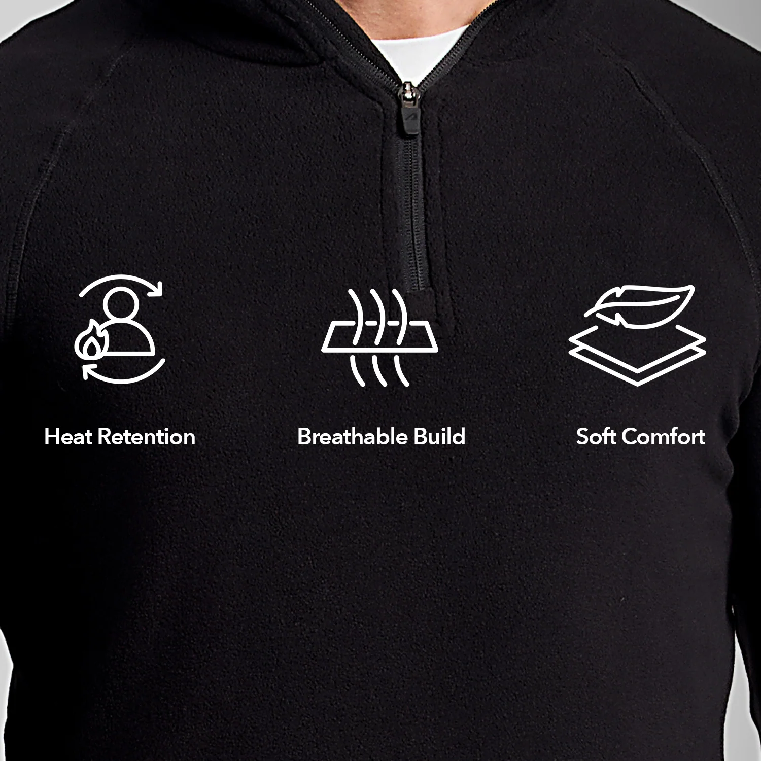 Mens Half Zip Sweatshirt Fleece - Black - Image 5