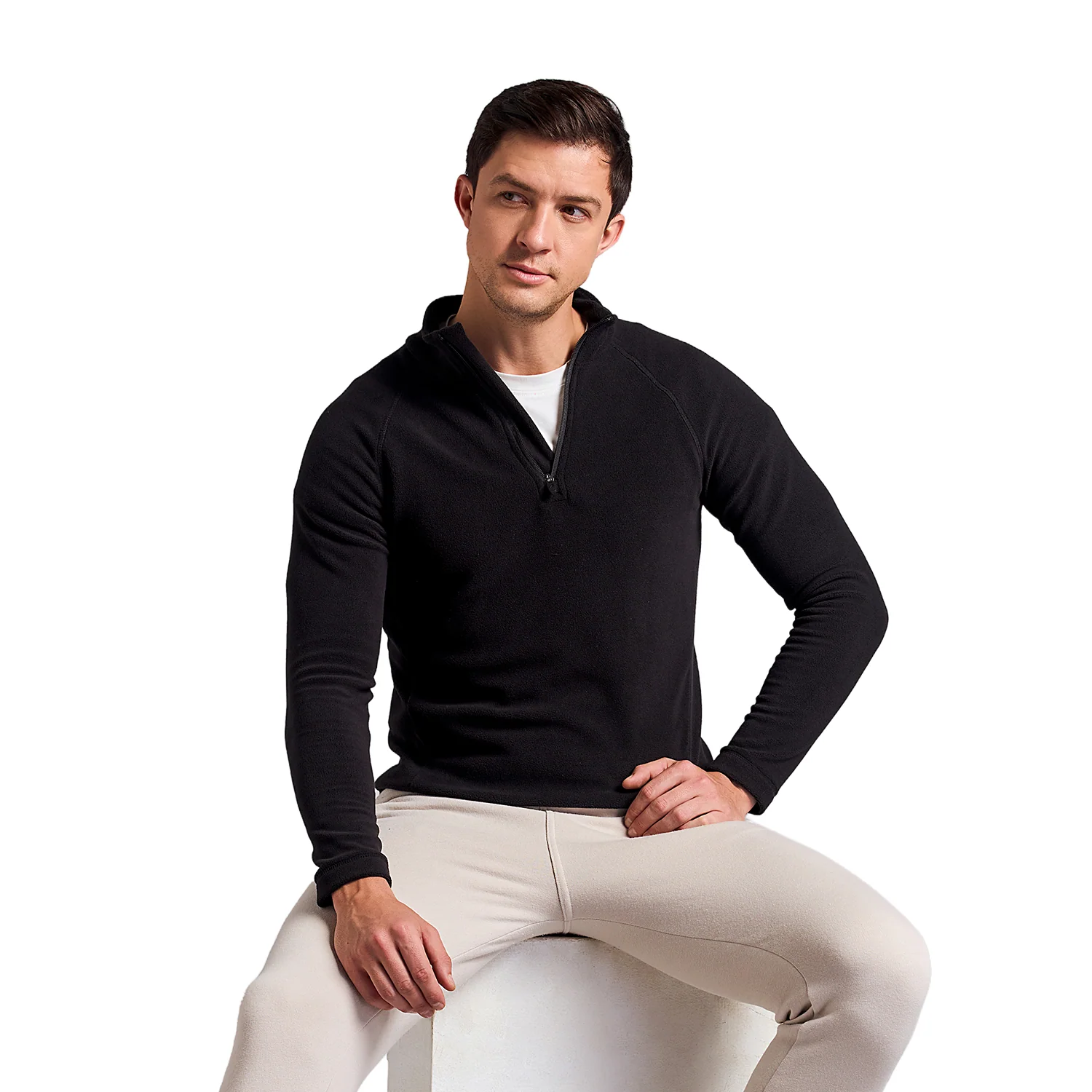 Mens Half Zip Sweatshirt Fleece - Black - Image 6