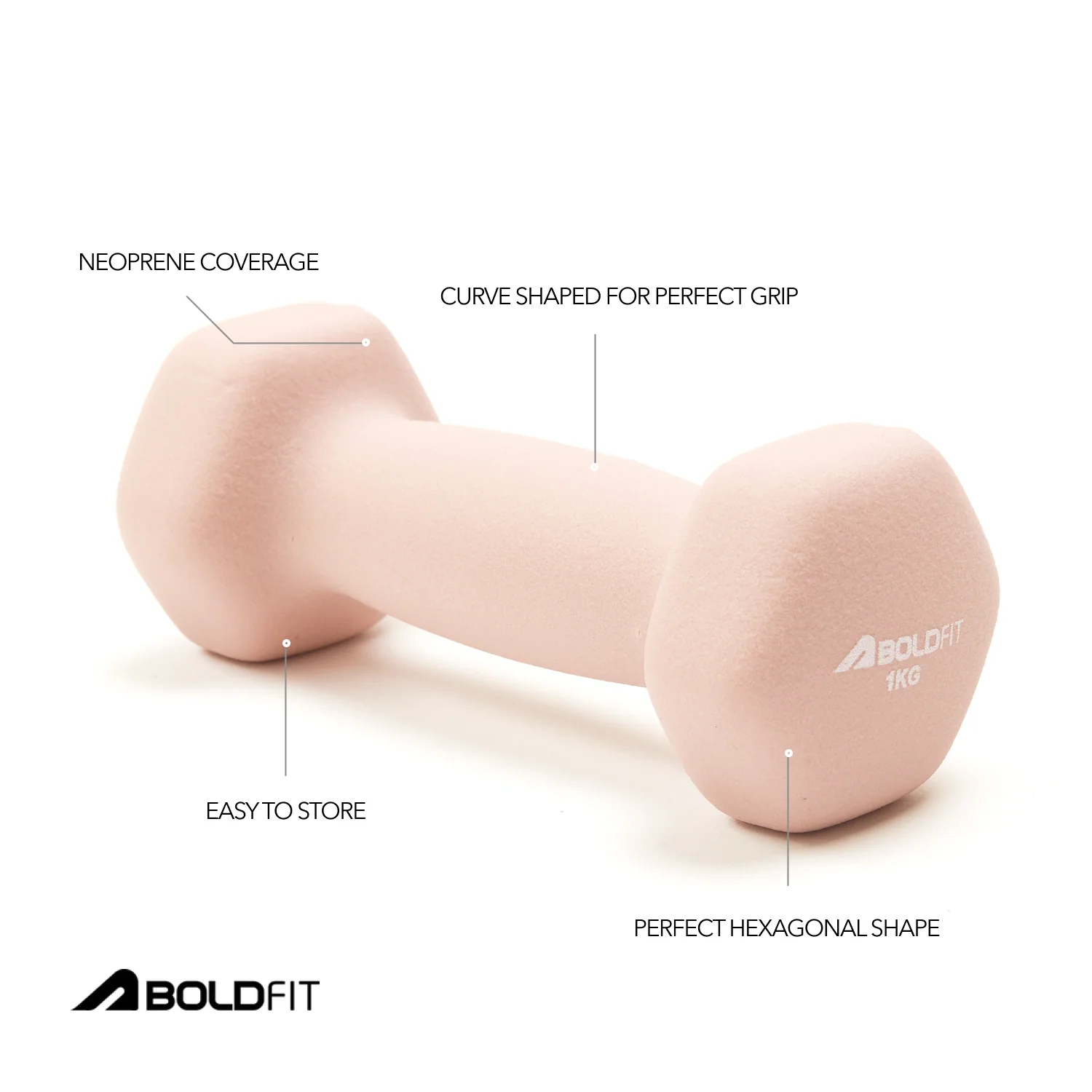 Boldfit Neoprene Dumbbells 1kg Pink - Pack of 2 - Image 2