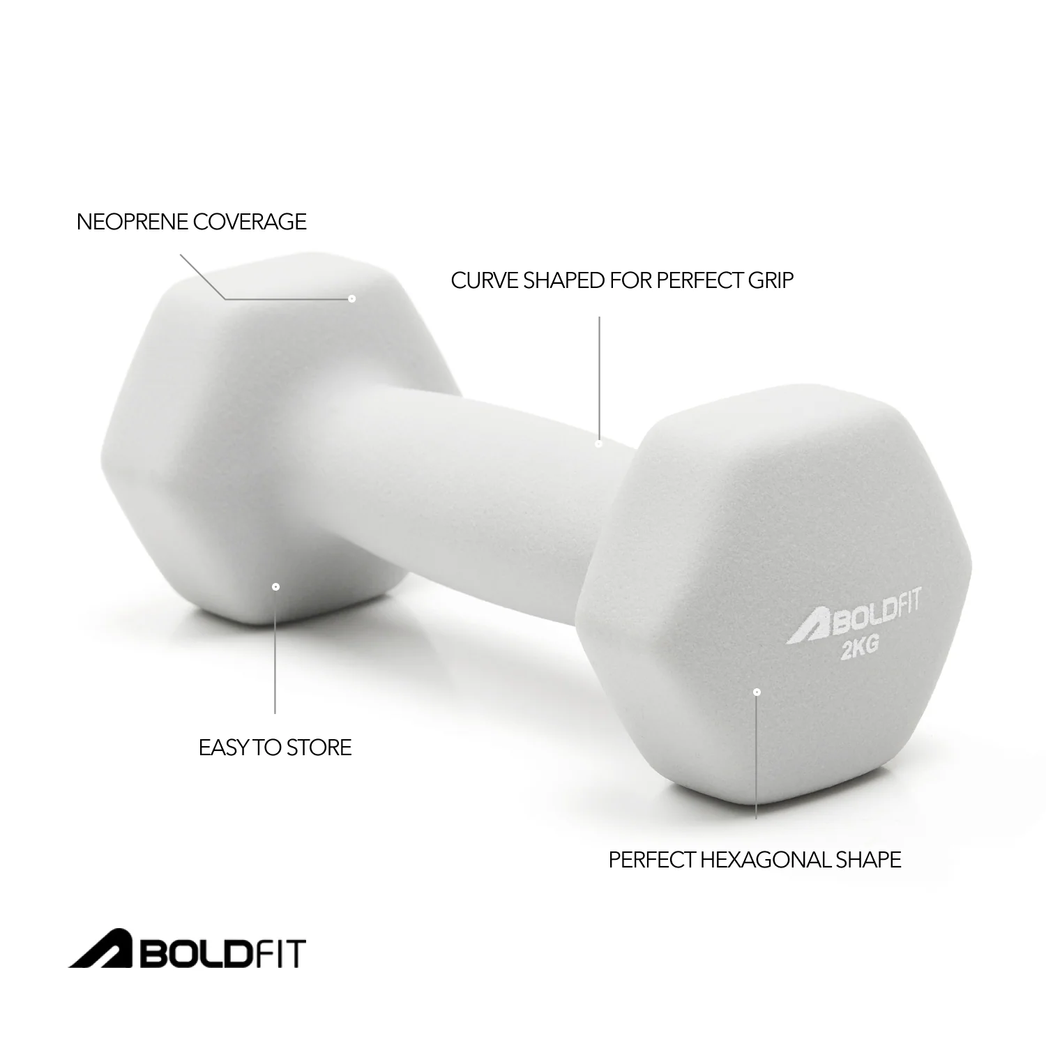Boldfit Neoprene Dumbbells 2kg Grey - Pack of 2 - Image 2