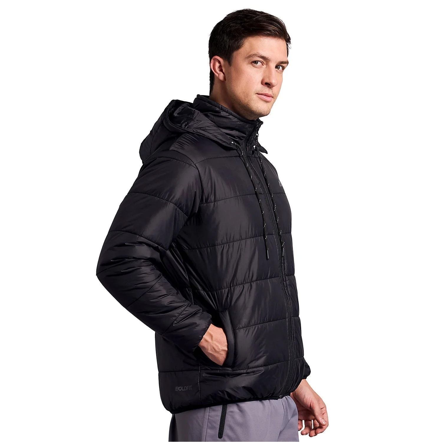 Sherpa Nylon Puffer Jacket - Black - Image 3