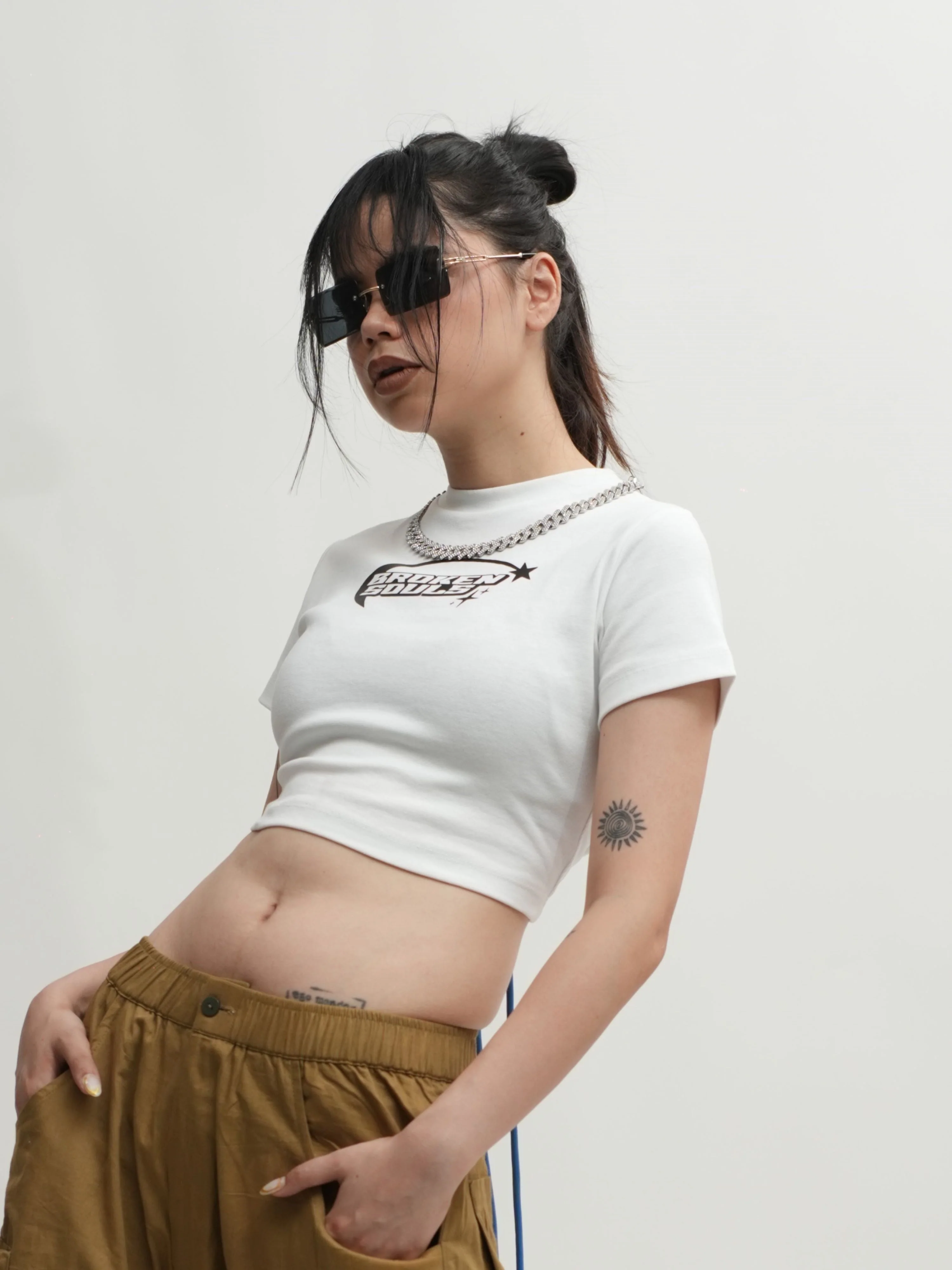Broken Souls : Burger Bae Round Neck Crop Baby Tee For Women - Image 4