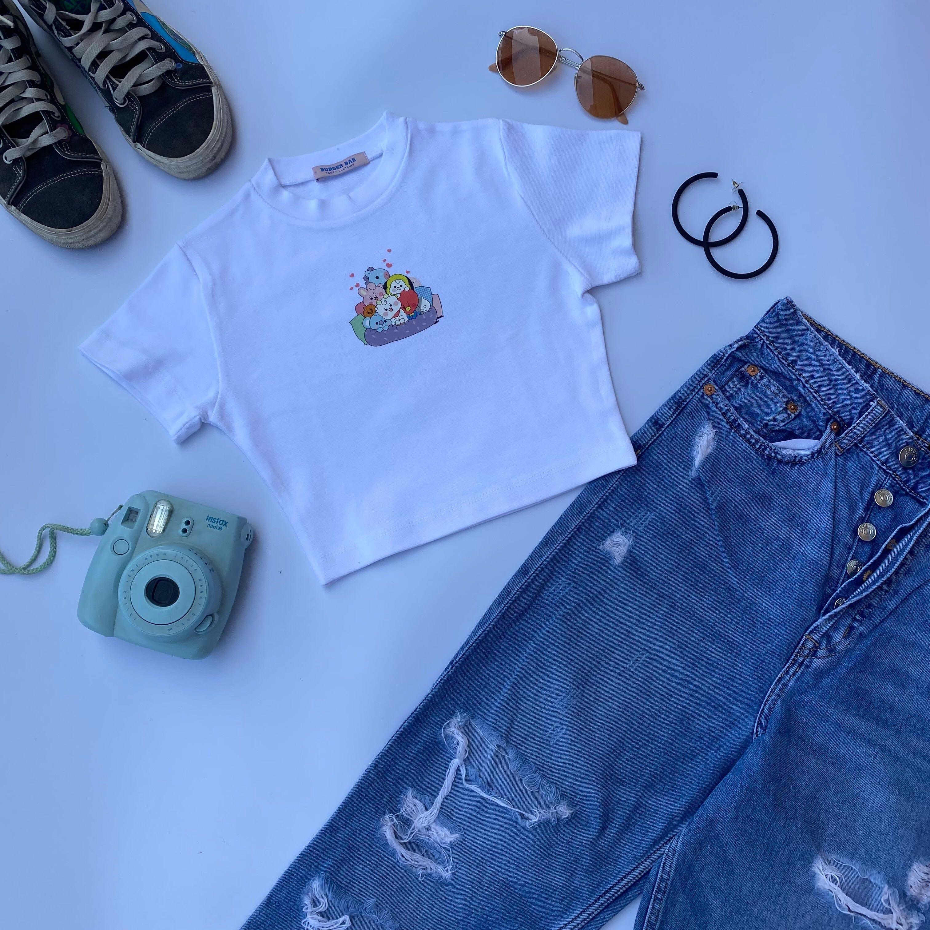 BT21 Friends : Burger Bae Round Neck Crop Baby Tee For Women - Image 7