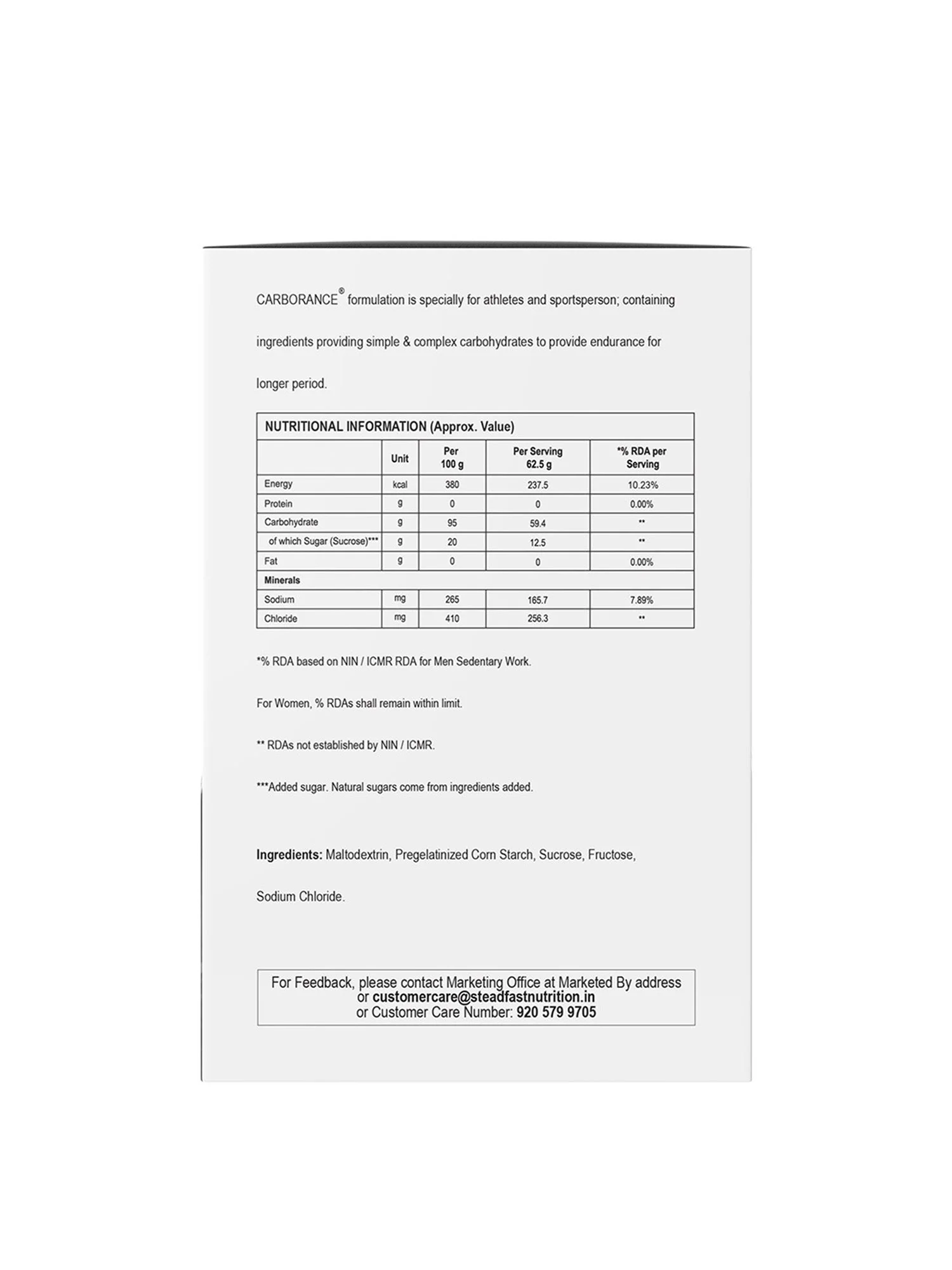Carborance  endurance Simple & Complex Carbohydrates with Minerals Unflavoured 15 Sachets 937.5g - Image 5