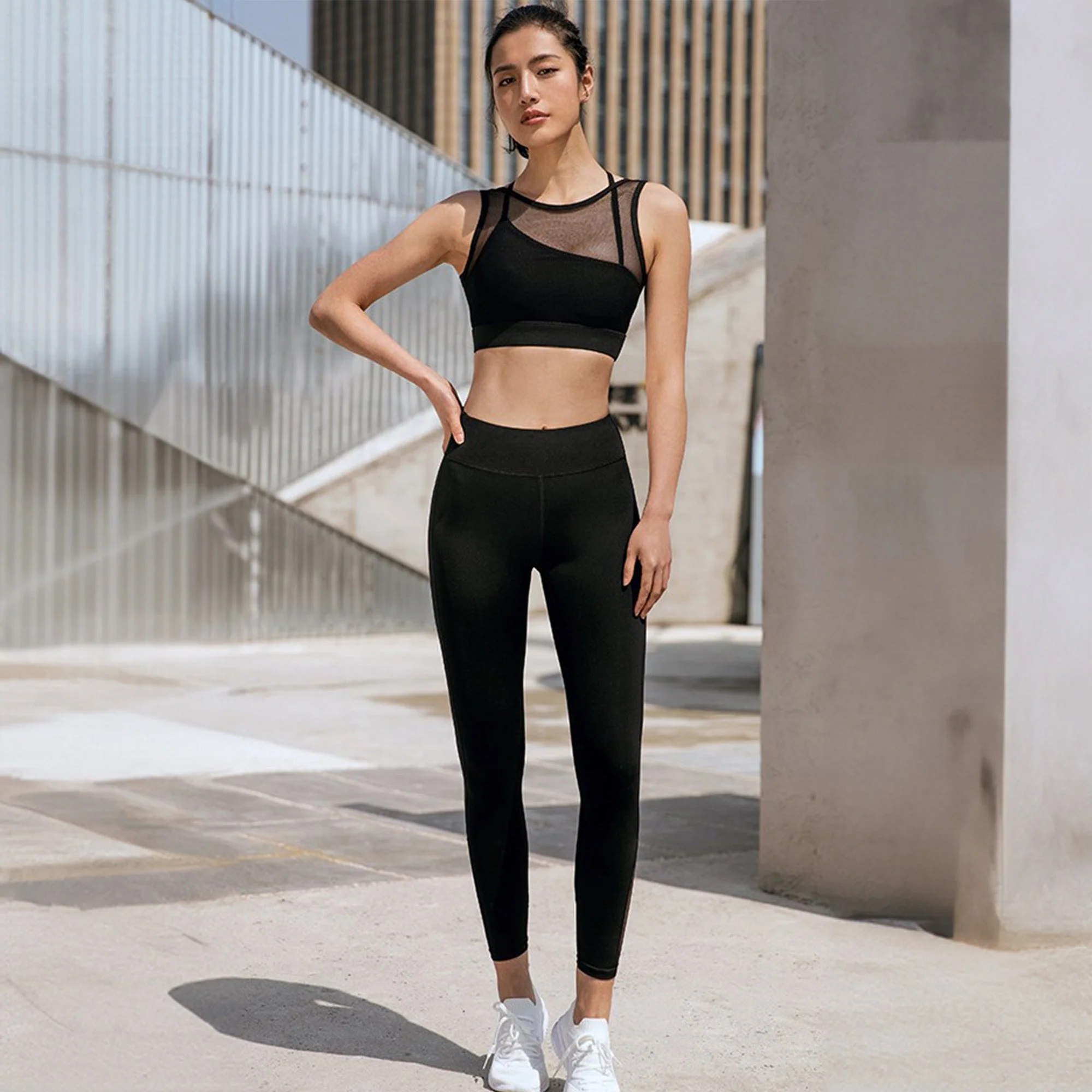 Chiclo High Waist Mesh Panel Workout Set - Image 7