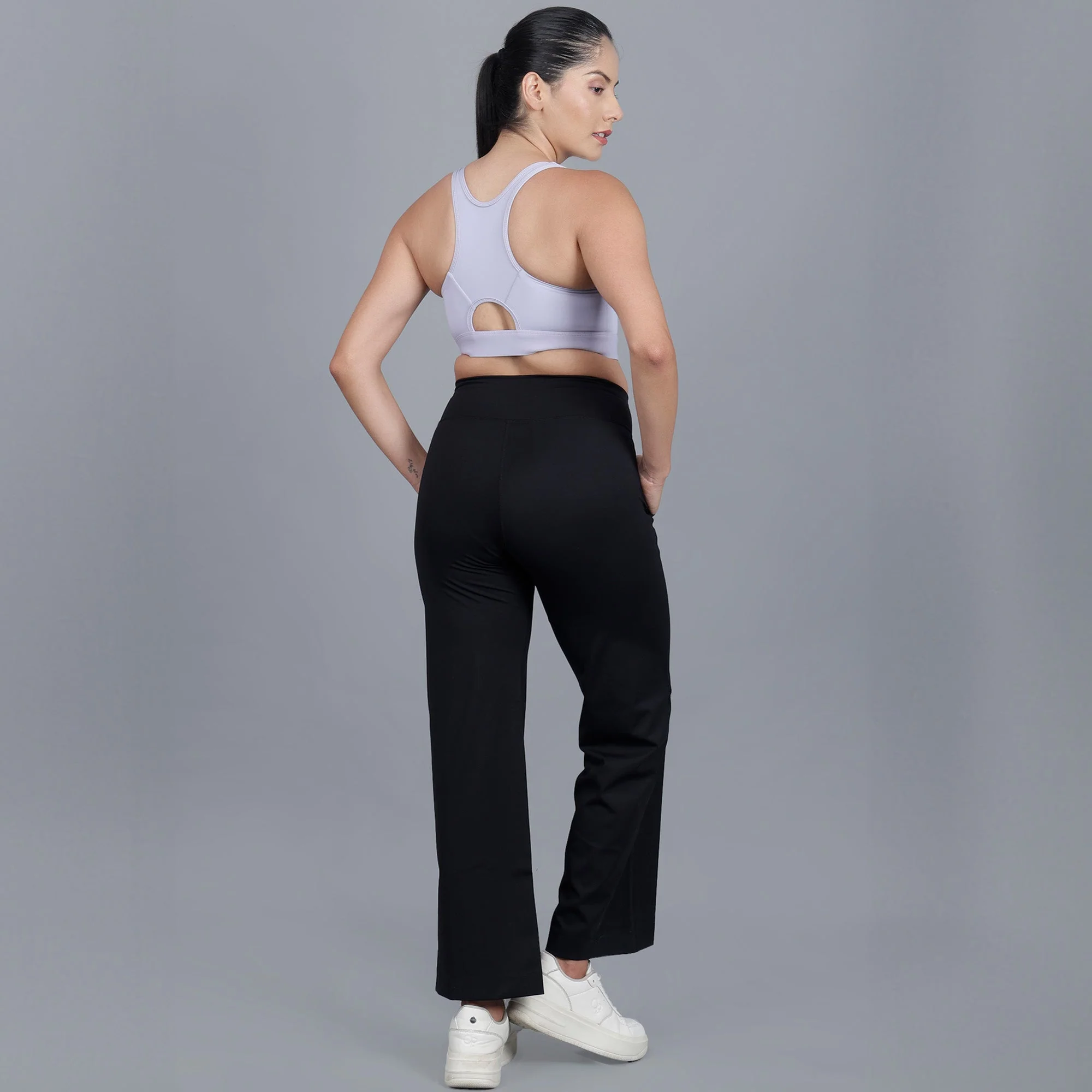 Chiclo Women's Black Wide Leg Pants With Lavender Sports Bra - Image 3