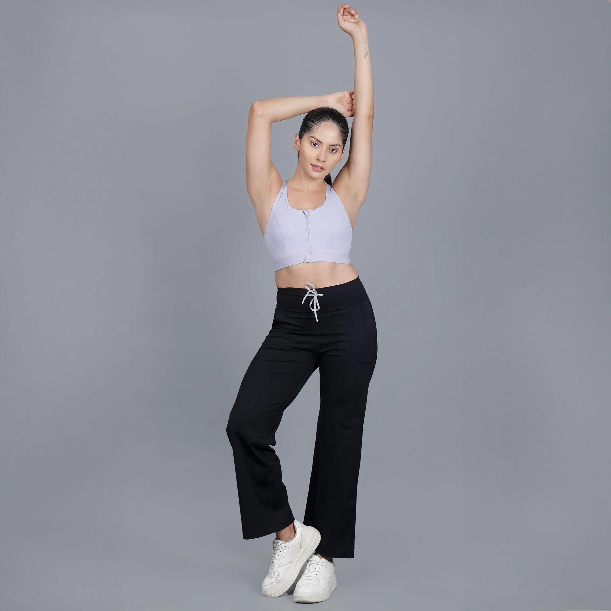 Chiclo Women's Black Wide Leg Pants With Lavender Sports Bra - Image 4