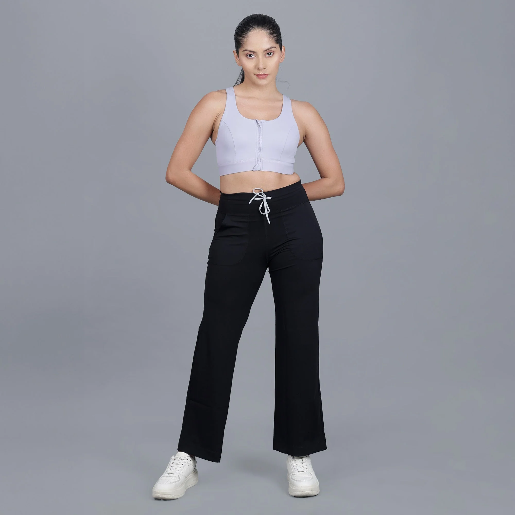 Chiclo Women's Black Wide Leg Pants With Lavender Sports Bra - Image 6