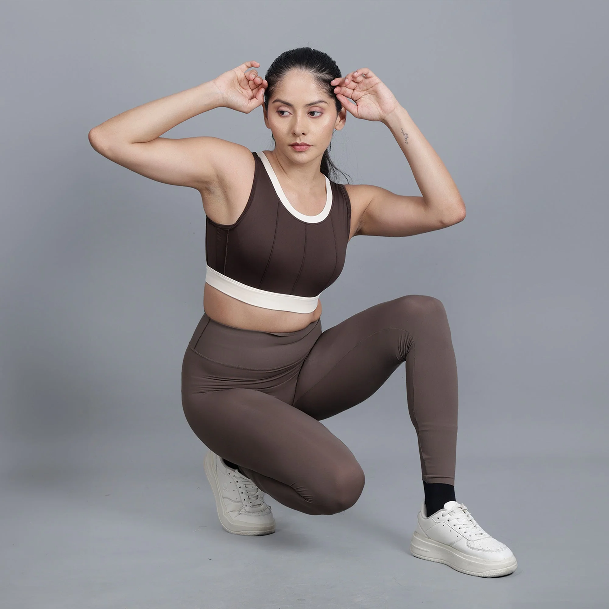Chiclo Women's Brown Monochrome Set With Tights, Sports Bra & Socks - Image 4