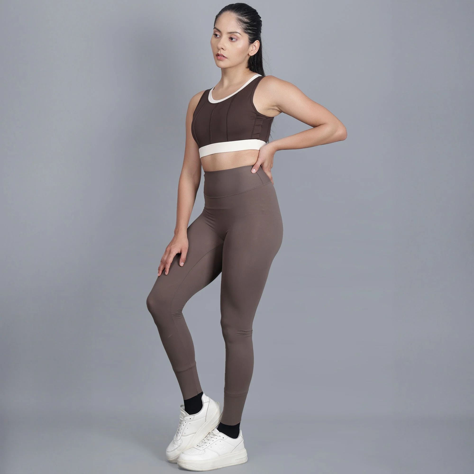 Chiclo Women's Brown Monochrome Set With Tights, Sports Bra & Socks - Image 5