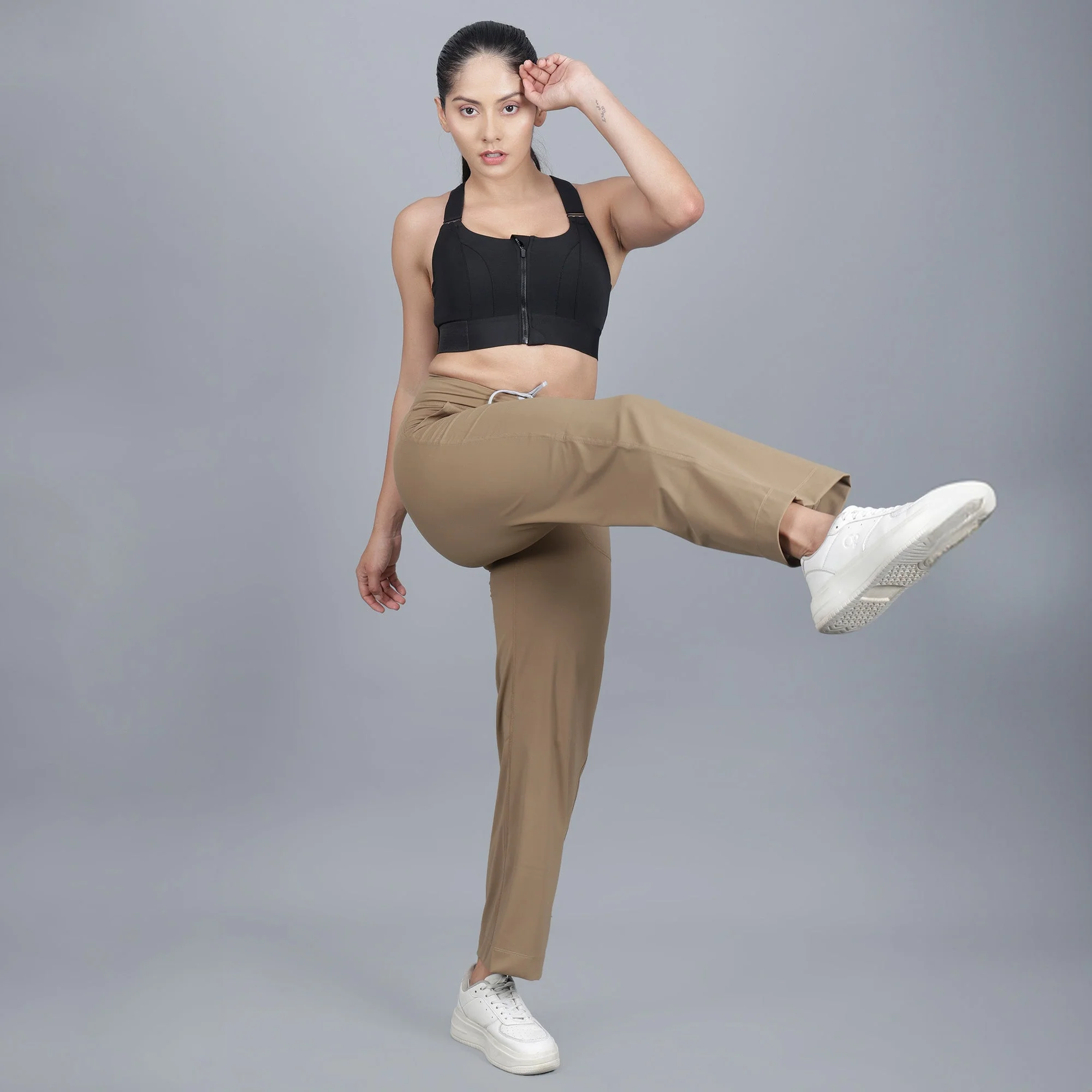 Chiclo Women's Brown Wide Leg Pants with Black Sports Bra - Image 5