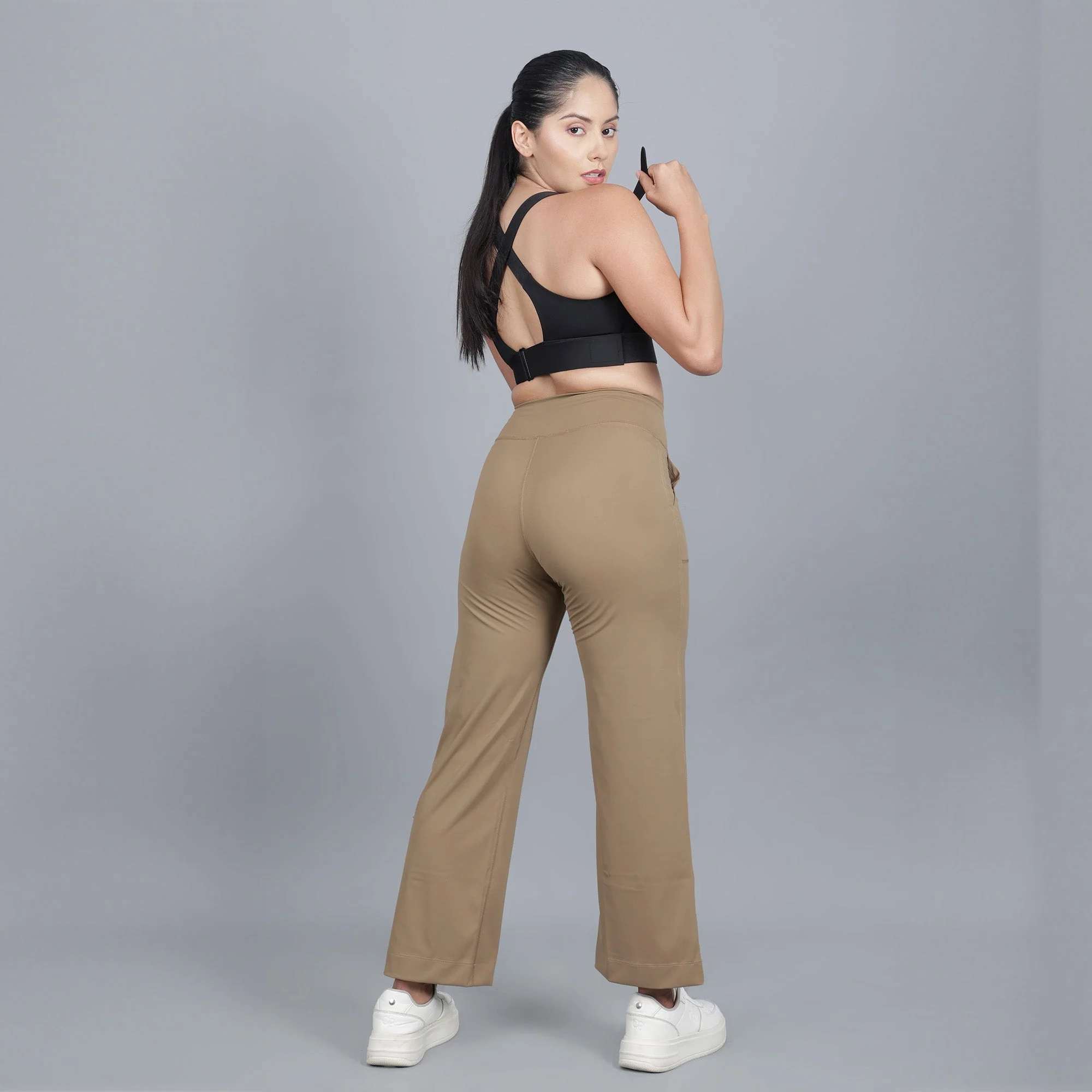Chiclo Women's Brown Wide Leg Pants with Black Sports Bra - Image 6