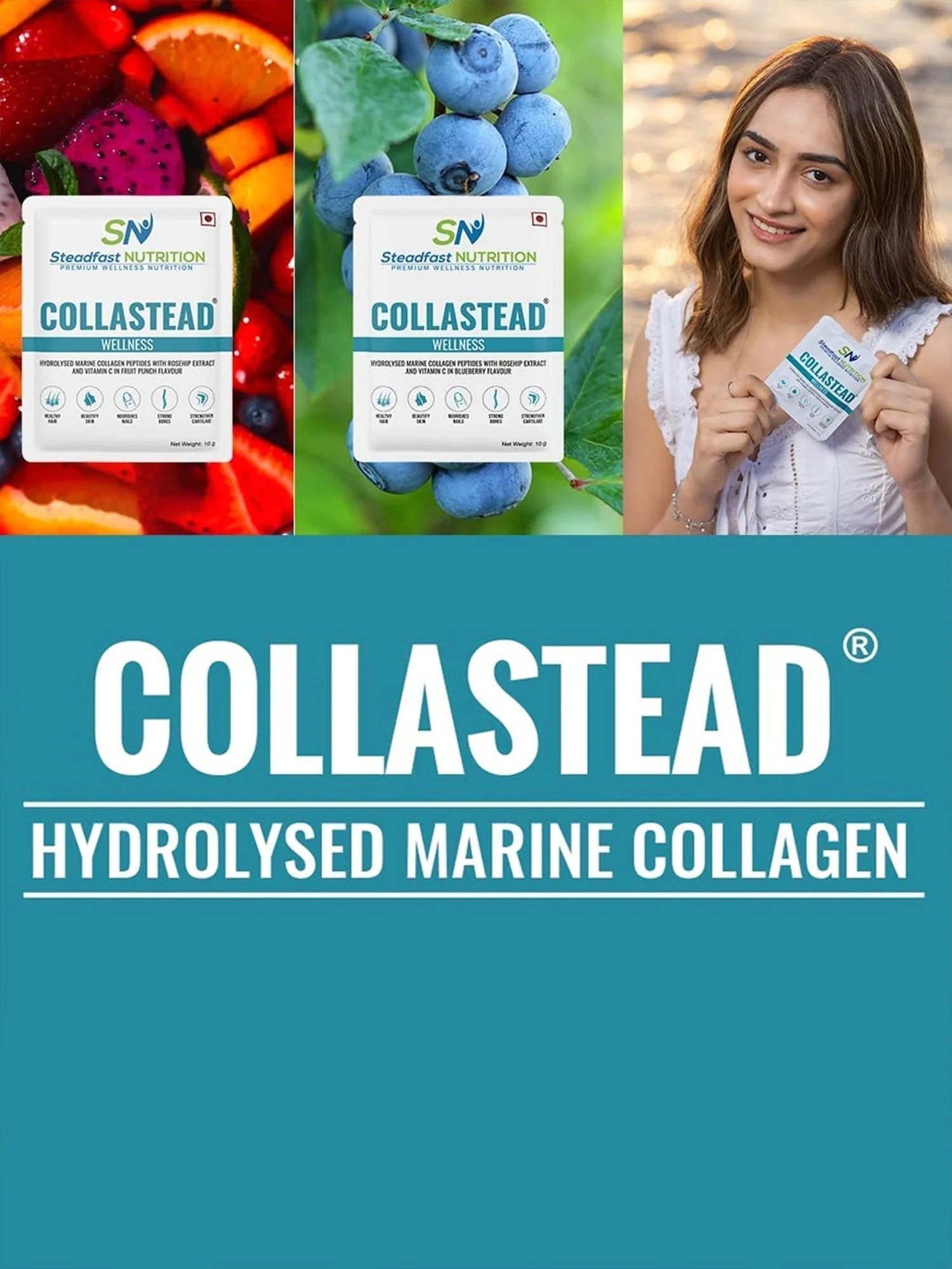 Collastead Hydrolysed marine collagen peptides 30 Sachets Blueberry 300g - Image 5