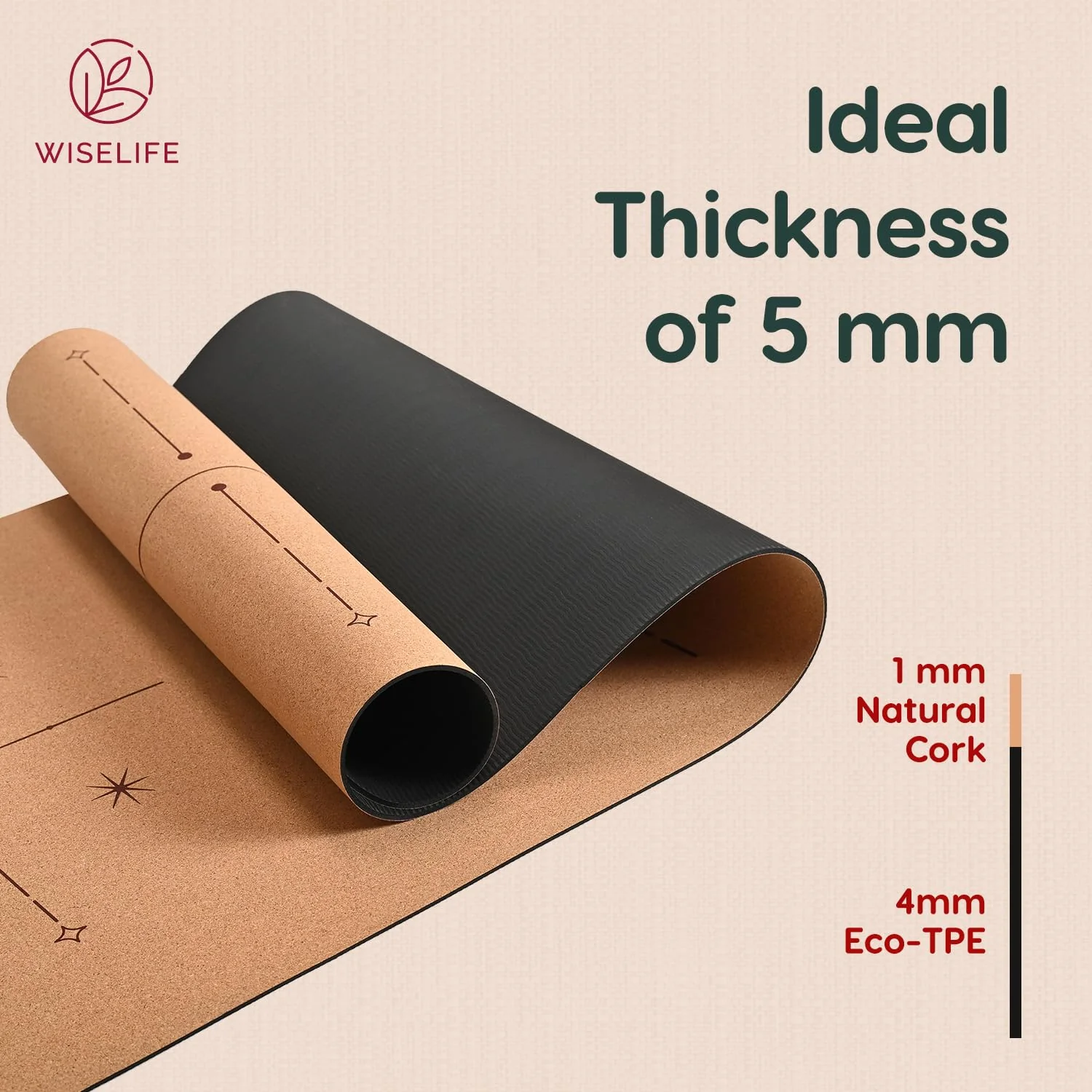 Cork & TPE Alignment Yoga Mat - 4mm - Image 6