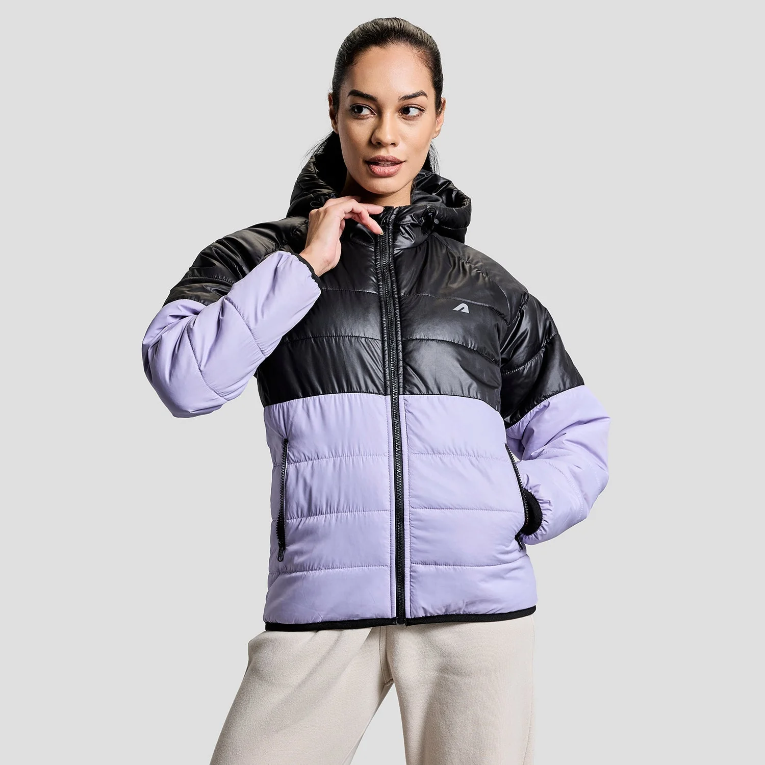 Frost Womens Puffer Jacket - Black/Purple - Image 2