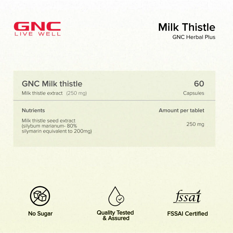 GNC Herbal Plus Milk Thistle | Removes Liver Toxins | Protects Liver Health | Detox Supplement for Men & Women | Promotes Proper Fat Digestion | Formulated in USA | 250mg Per Serving | 60 Capsules - Image 10