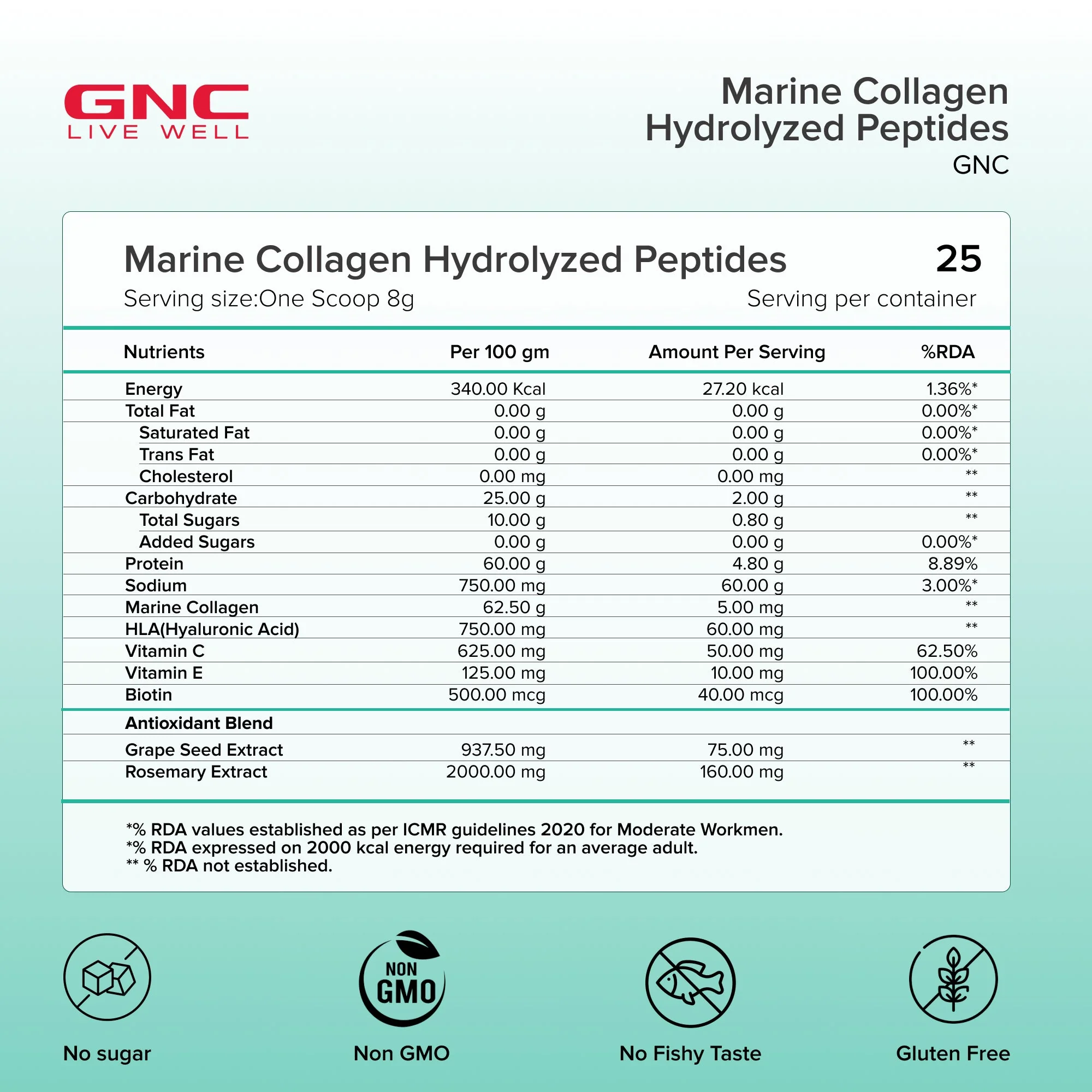 GNC Marine Collagen |200 Gm | | For Radiant & Youthful Skin | Healthy Skin, Hair & Nails | Formulated In USA + Bottle - Image 6