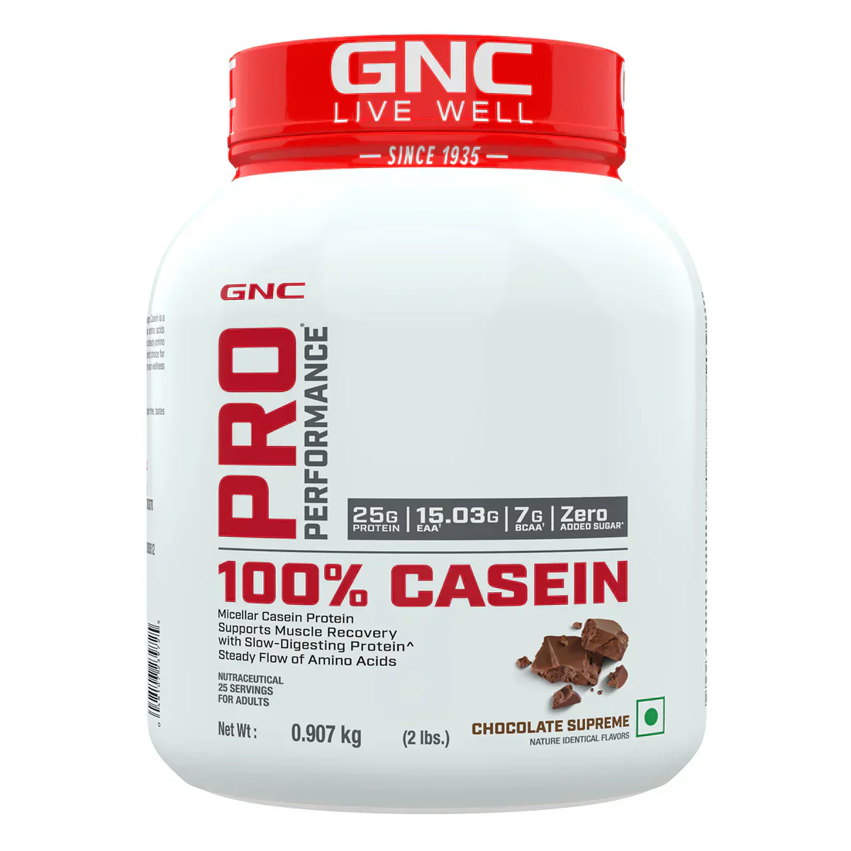 GNC Pro Performance 100% Micellar Casein | Overnight Muscle Recovery | Helps Stay Full | Prevents Long-Term Fatigue | Fuels Muscle Gains | 25g Protein | 15g EAA | 7g BCAA | Chocolate Supreme | 2 lbs