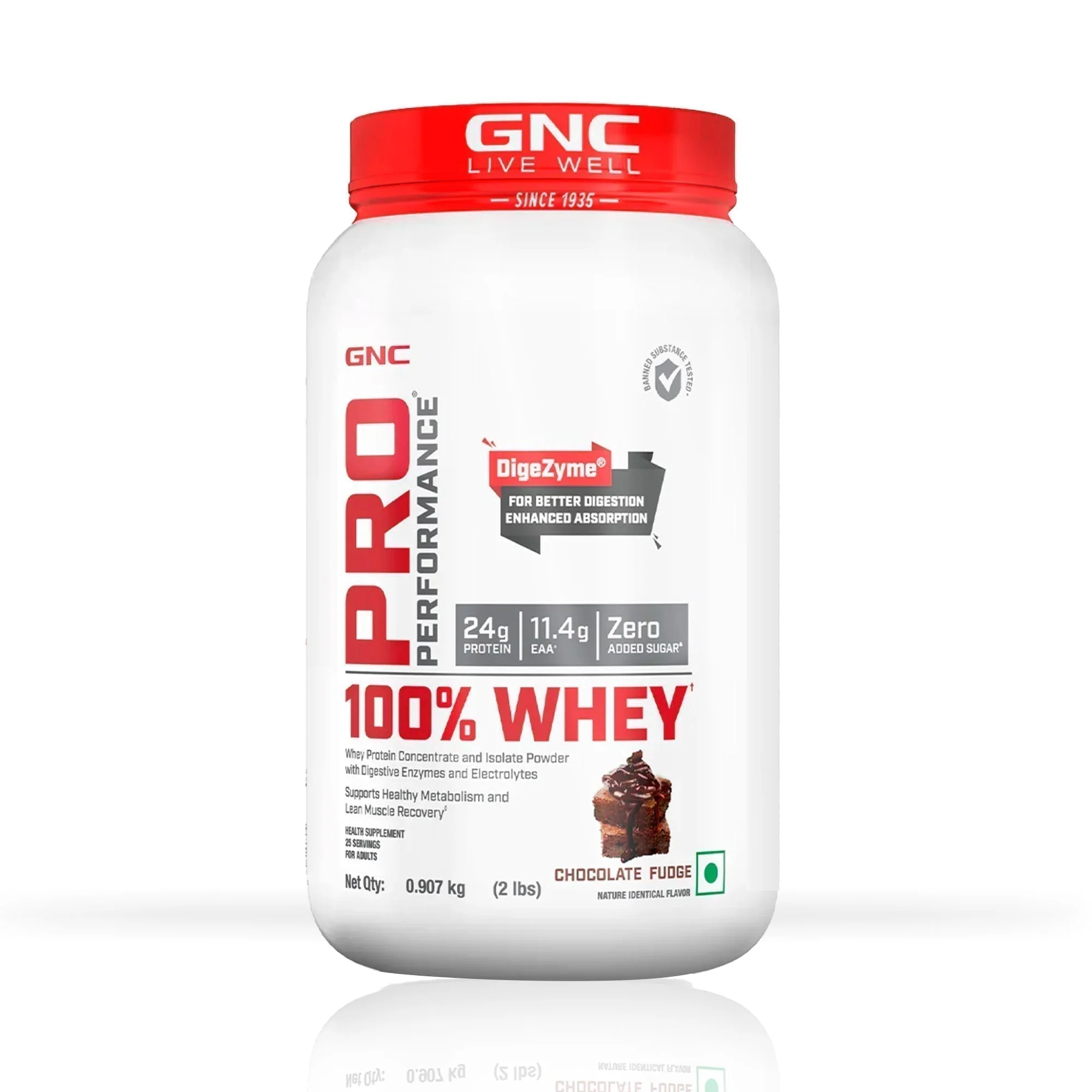GNC Pro Performance 100% Whey Protein | 2 lbs | Muscle Growth | Muscle Recovery | DigeZyme For Easy Digestion | Informed Choice Certified | 24g Protein | 5.5g BCAA | Chocolate Fudge - Image 2