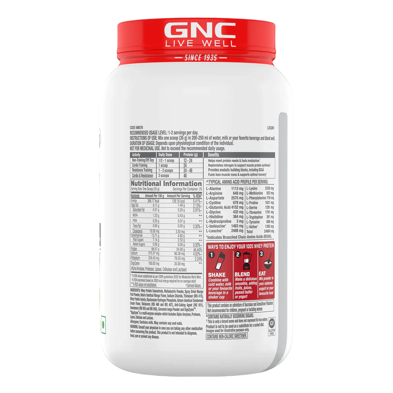 GNC Pro Performance 100% Whey Protein Powder | Boosts Strength & Endurance | Builds Lean Muscles | Fastens Muscle Recovery | Formulated In USA | 24g Protein | 5.5g BCAA | Mango Smoothie | 2 lbs - Image 3