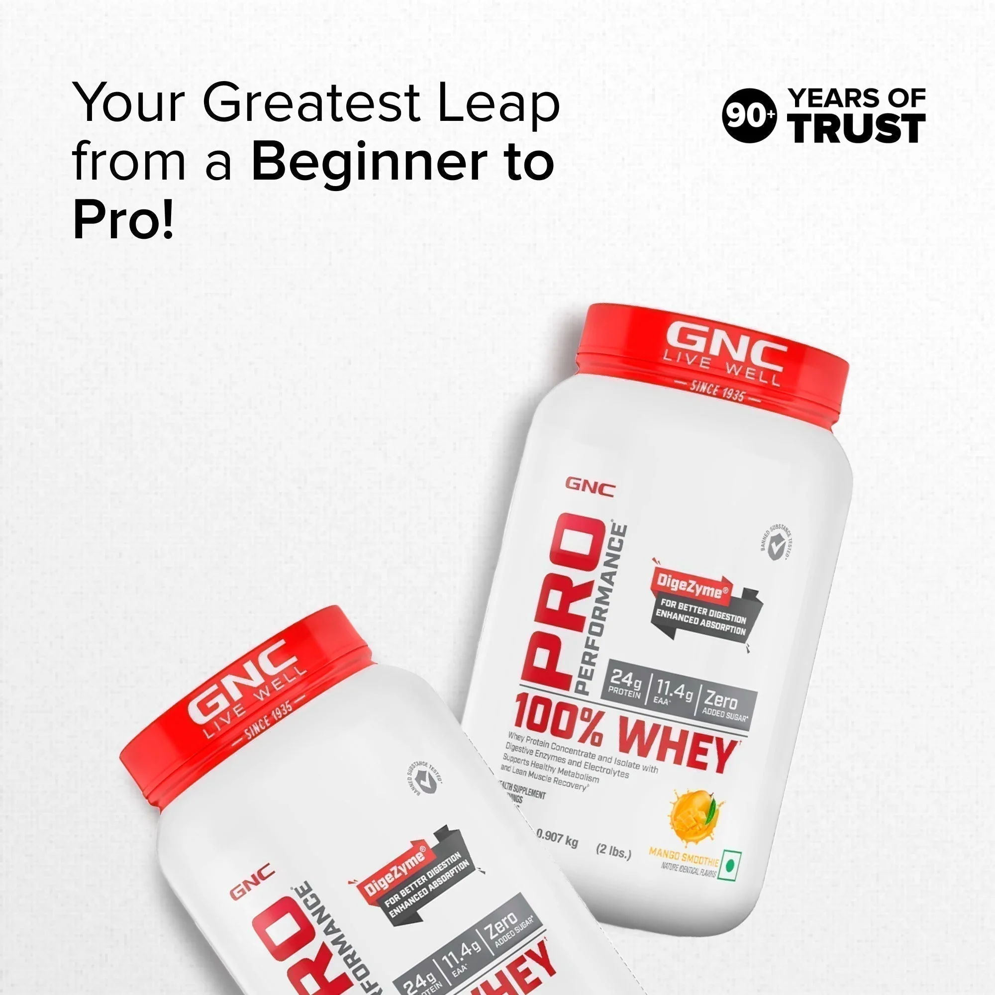 GNC Pro Performance 100% Whey Protein Powder | Boosts Strength & Endurance | Builds Lean Muscles | Fastens Muscle Recovery | Formulated In USA | 24g Protein | 5.5g BCAA | Mango Smoothie | 2 lbs - Image 7