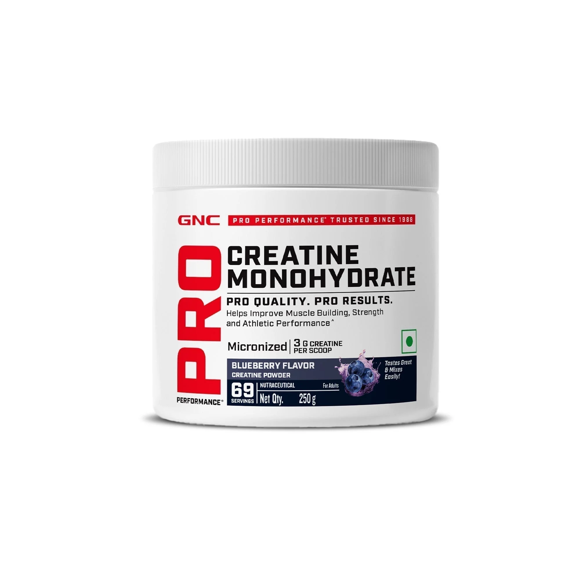 GNC Pro Performance Creatine Monohydrate | 250 gm | Boosts Athletic Performance | Micronized & Instantized | Fuels Muscles | Provides Energy Support for Heavy Workout | Blueberry