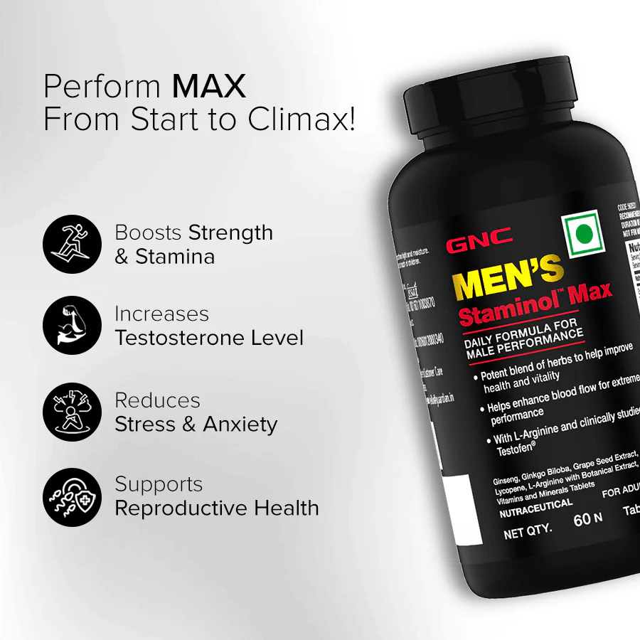 GNC Staminol Max for Men | Blend of 8 Super Herbs With Testofen | Boosts Testosterone | Harder & Longer Sessions | Improves Stamina, Vitality & Performance | Supports Sexual Health | 60 Veg Tablets - Image 3