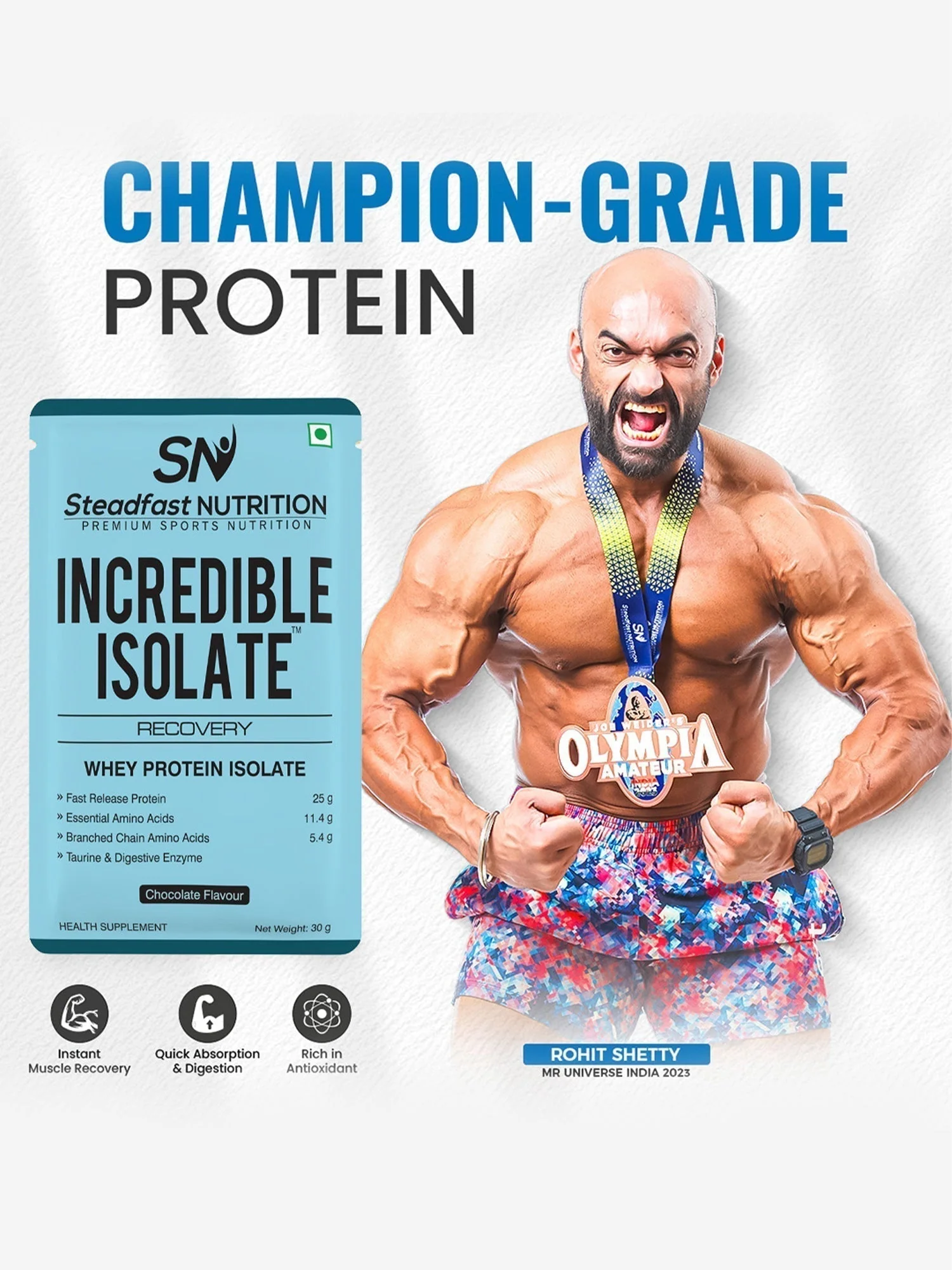 Incredible Isolate Whey protein Blend The Instant Recovery Chocolate 6 Sachets 180g - Image 4