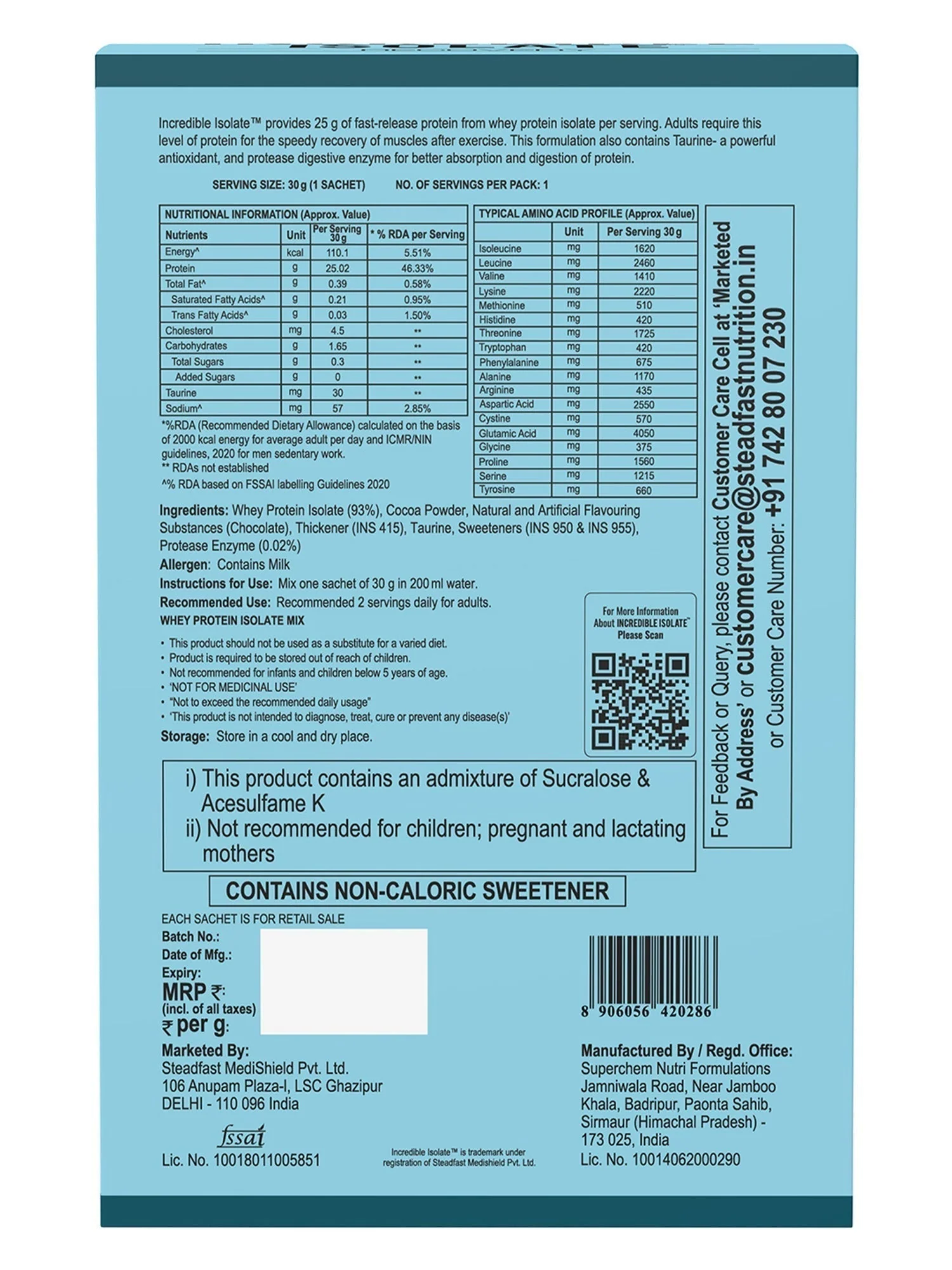 Incredible Isolate Whey protein Blend The Instant Recovery Chocolate 6 Sachets 180g - Image 5