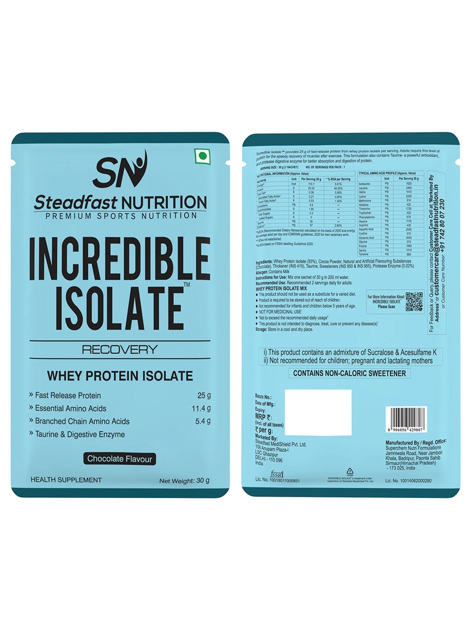 Incredible Isolate Whey protein Blend The Instant Recovery Chocolate 6 Sachets 180g - Image 6