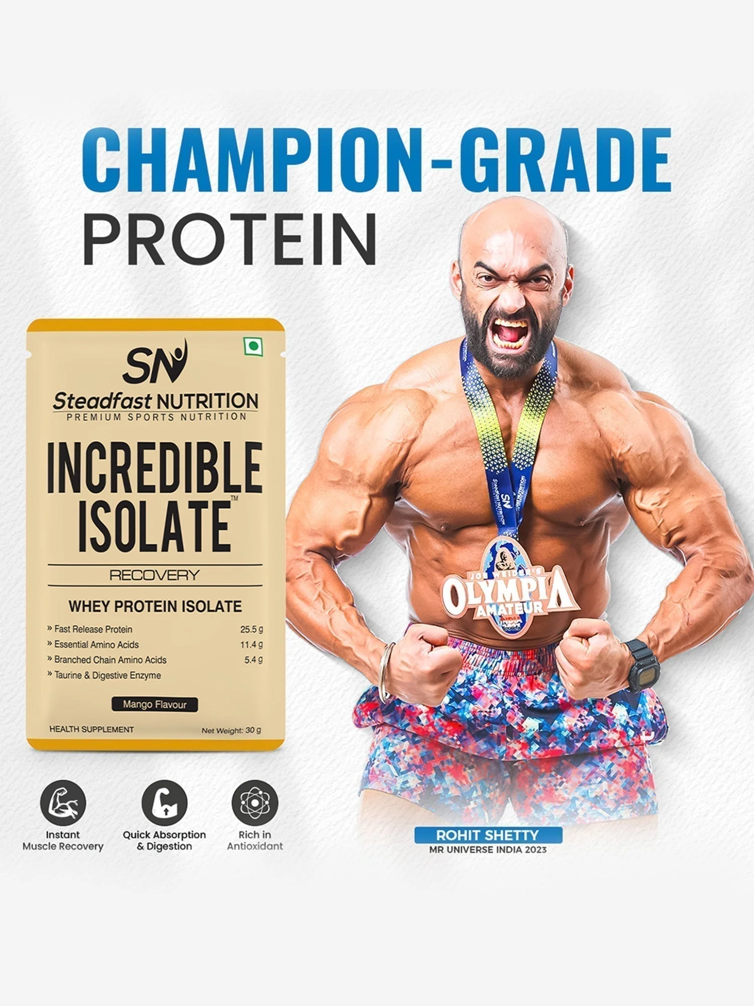 Incredible Isolate Whey protein Blend The Instant Recovery Mango 6 Sachets 180g - Image 4