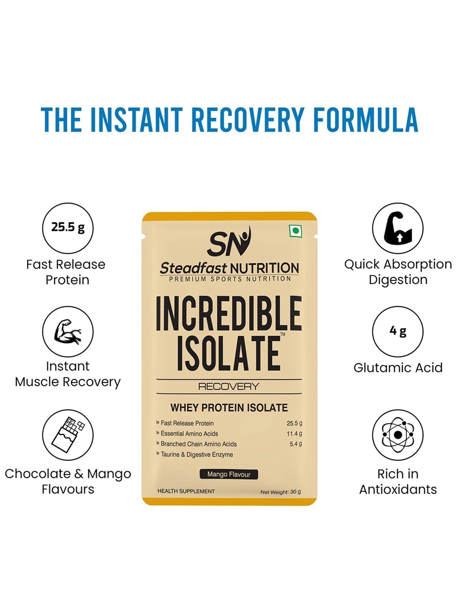 Incredible Isolate Whey protein Blend The Instant Recovery Mango 60 Sachets 1800g - Image 2