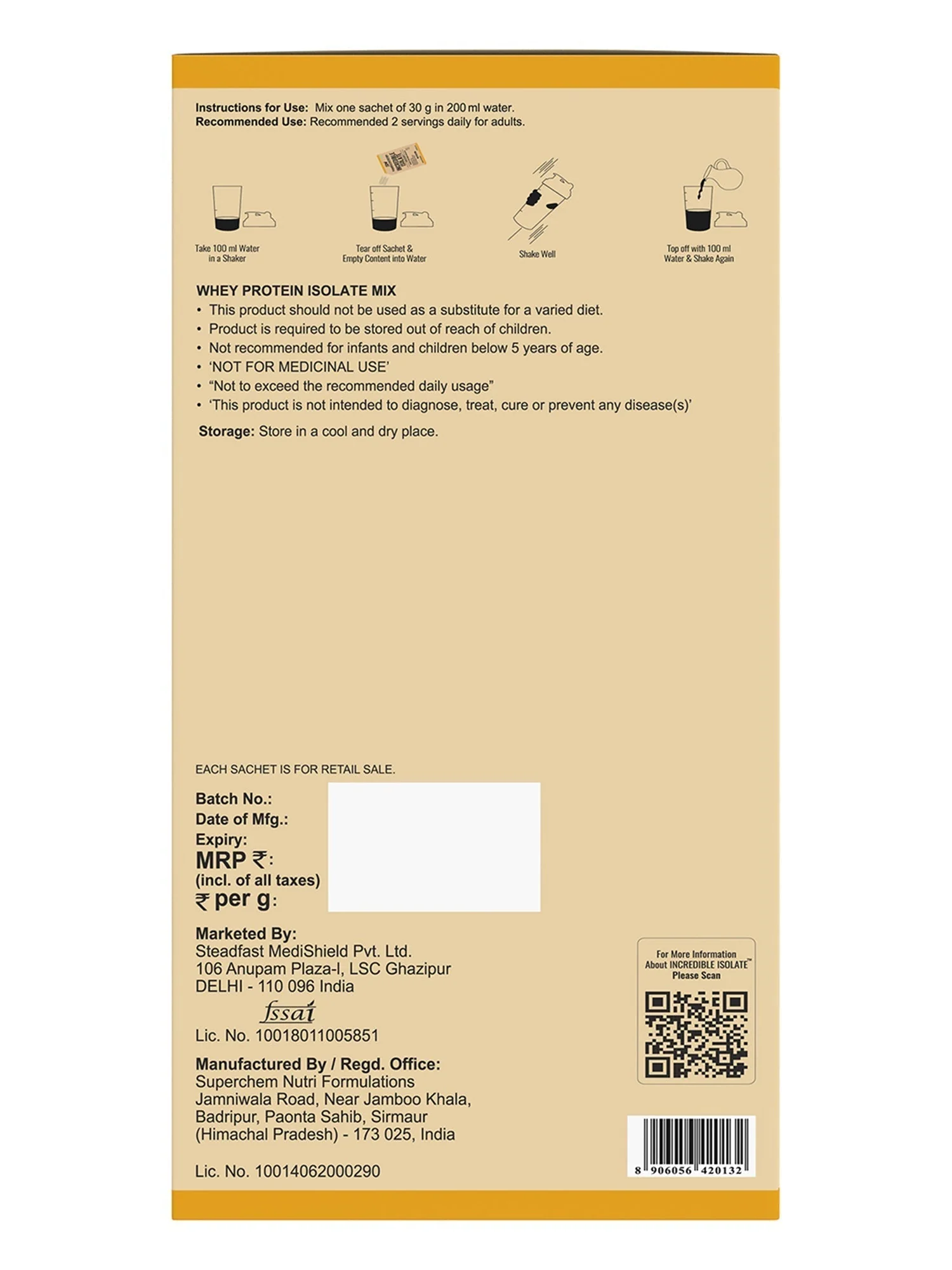 Incredible Isolate Whey protein Blend The Instant Recovery Mango 60 Sachets 1800g - Image 5