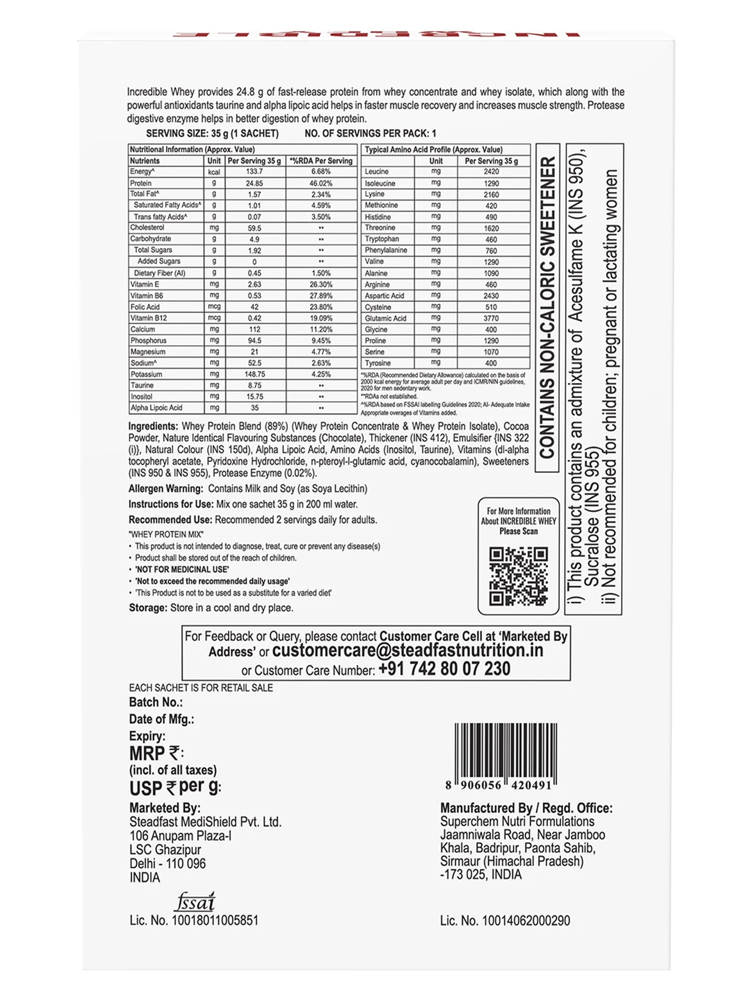 Incredible Whey Protein Blend For An Incredible You Chocolate 6 Sachets 210g - Image 5
