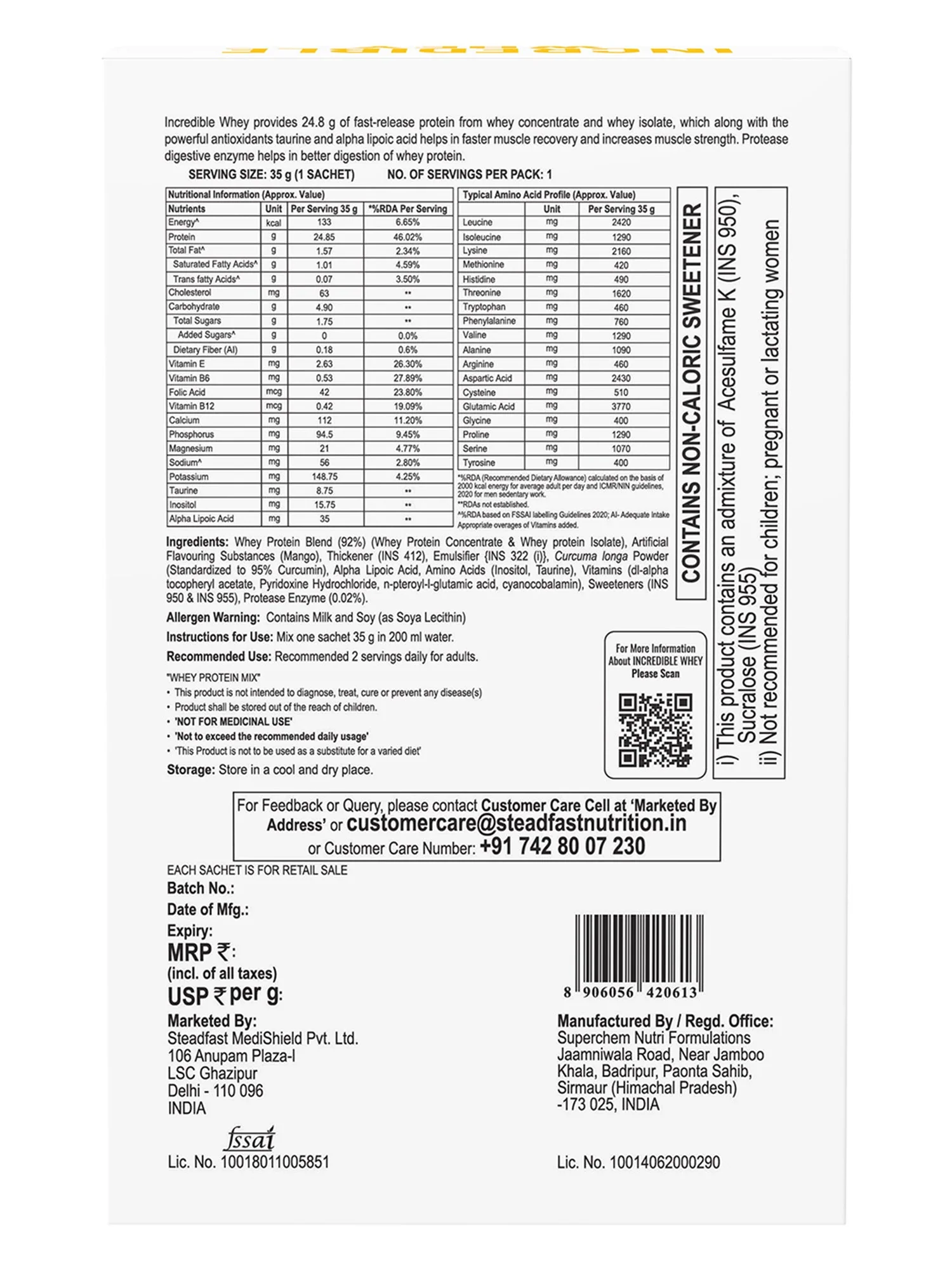 Incredible Whey Protein Blend For An Incredible You Chocolate 60 Sachets 2100g - Image 6