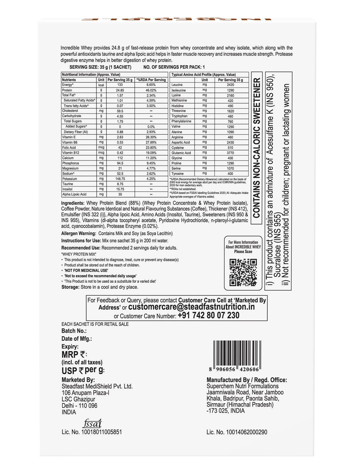 Incredible Whey Protein Blend For An Incredible You Coffee 60 Sachets 2100g - Image 6