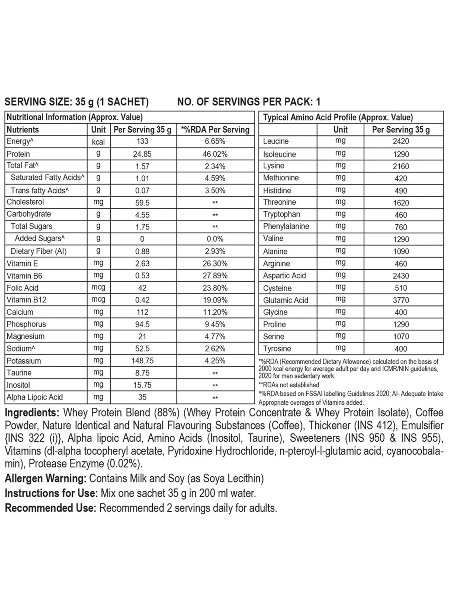 Incredible Whey Protein Blend For An Incredible You Coffee 60 Sachets 2100g - Image 7