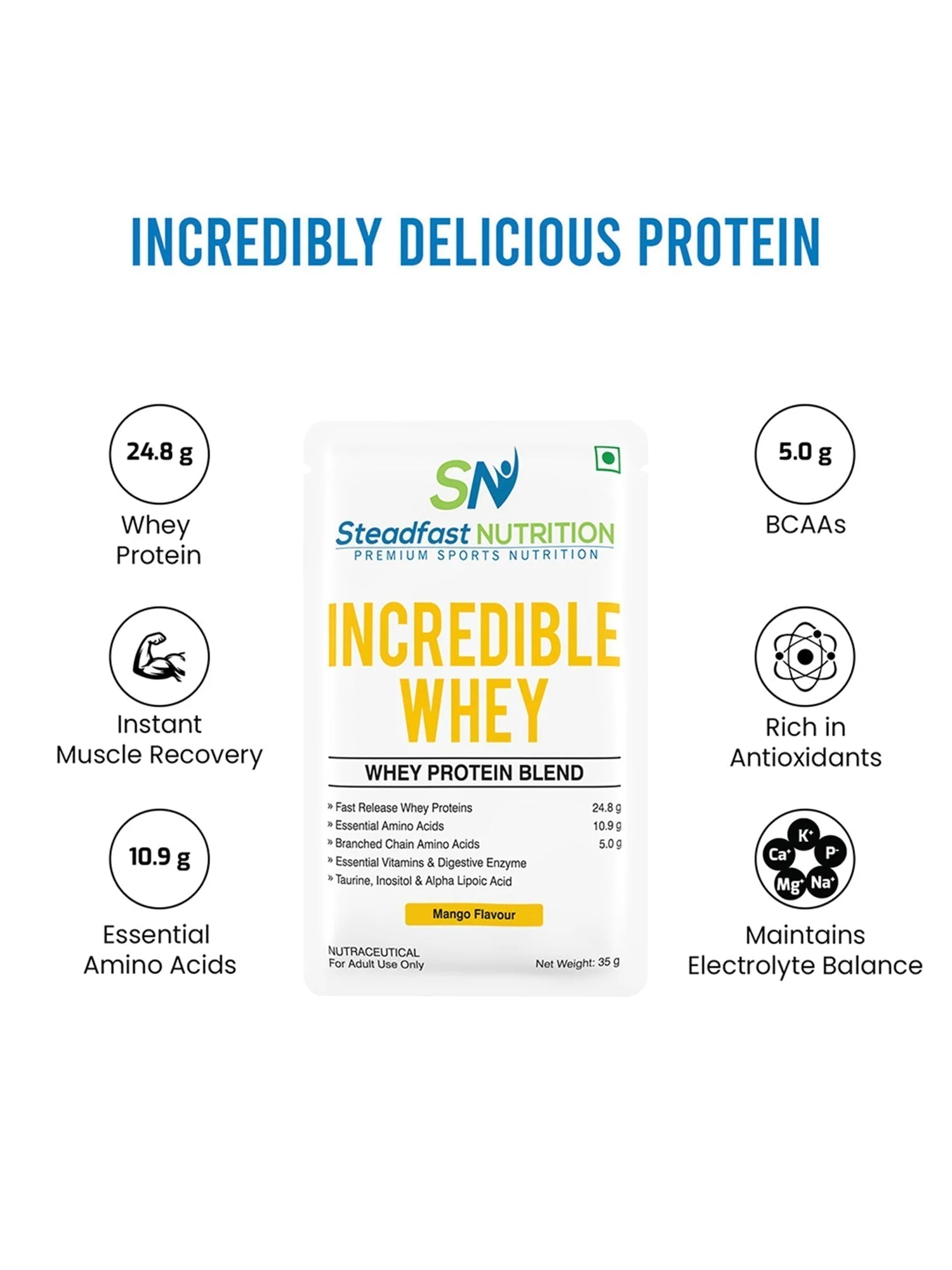Incredible Whey Protein Blend For An Incredible You Mango 30 Sachets 1050g - Image 2