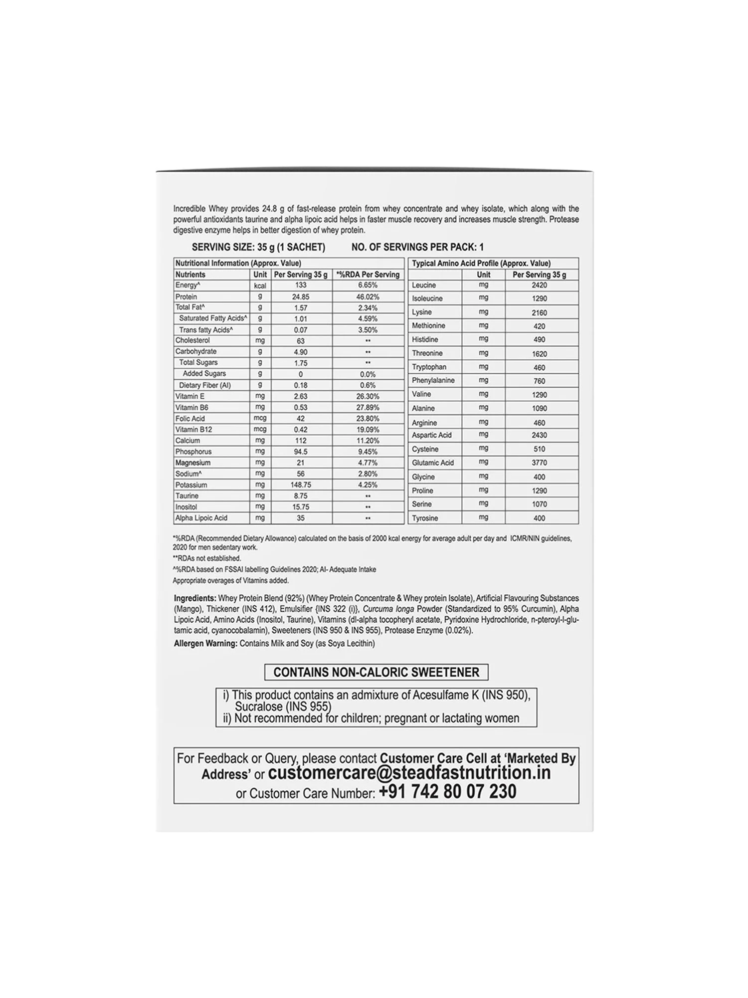 Incredible Whey Protein Blend For An Incredible You Mango 30 Sachets 1050g - Image 6