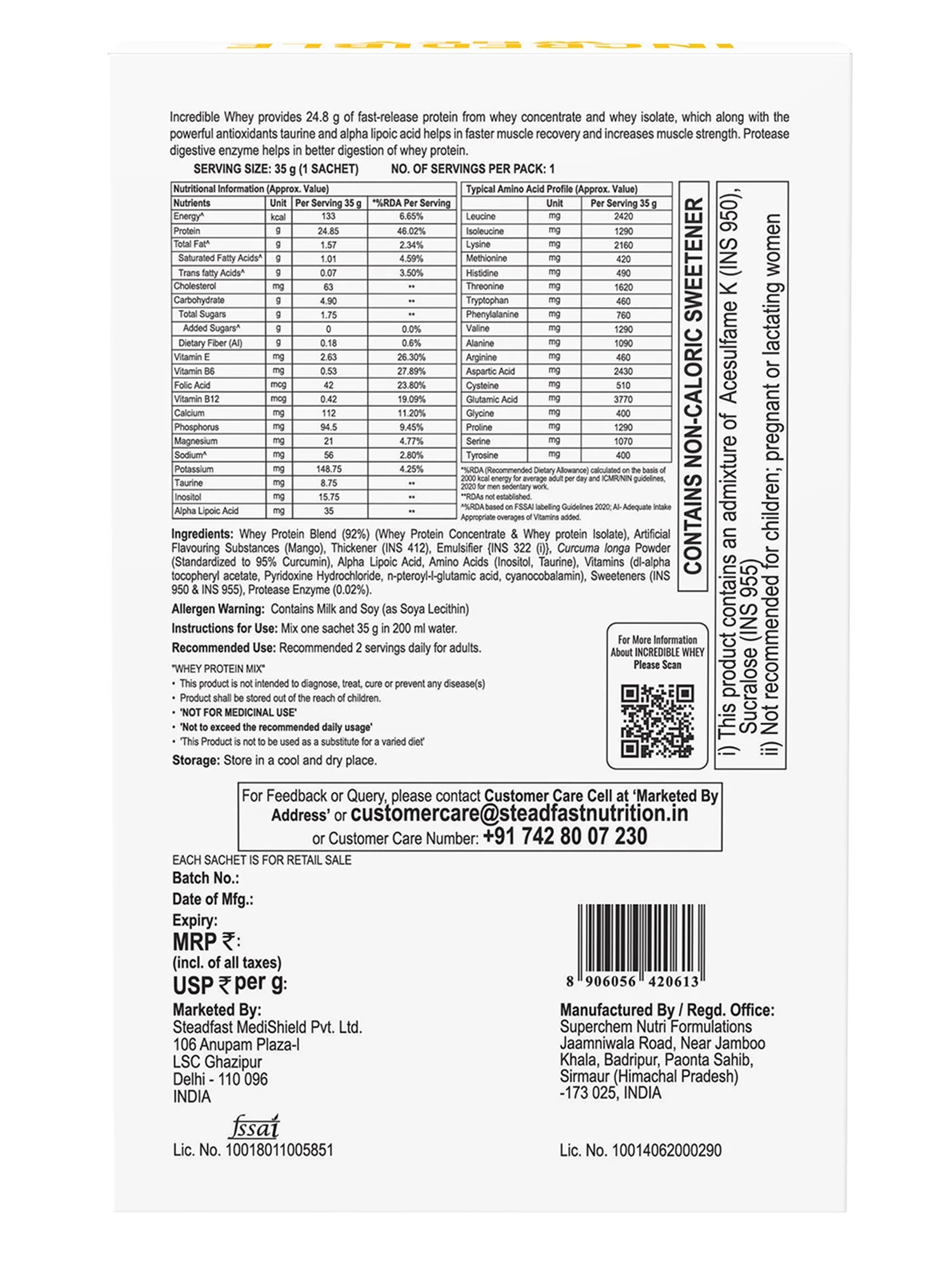 Incredible Whey Protein Blend For An Incredible You Mango 6 Sachets 210g - Image 5