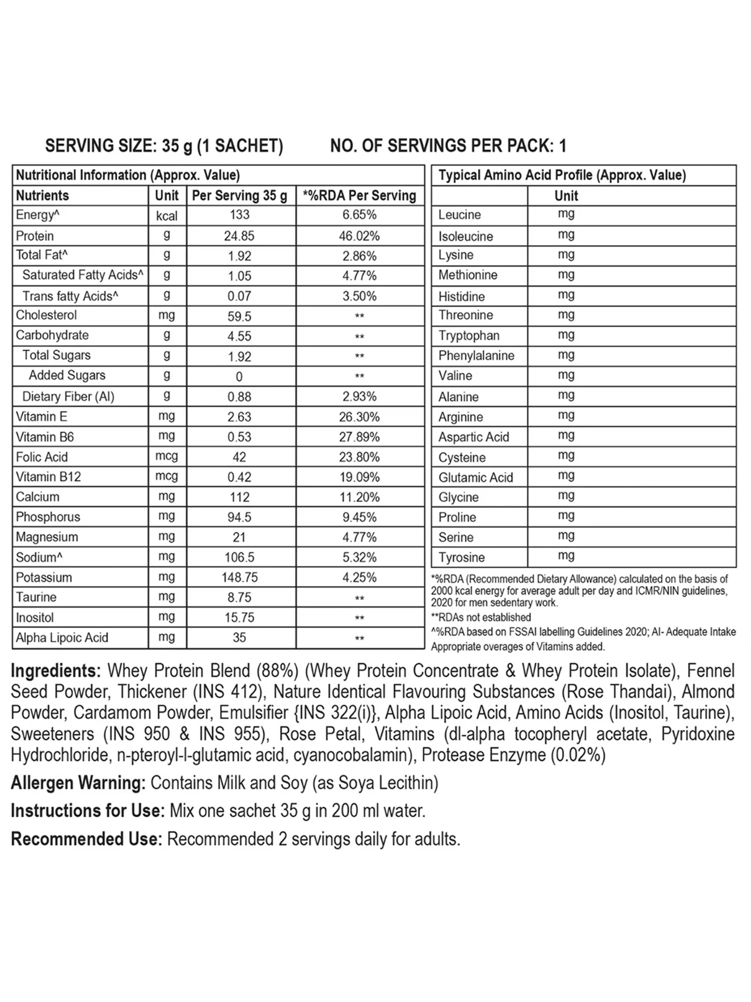 Incredible Whey Protein Blend For An Incredible You Rose Thandai 30 Sachets 1050g - Image 7