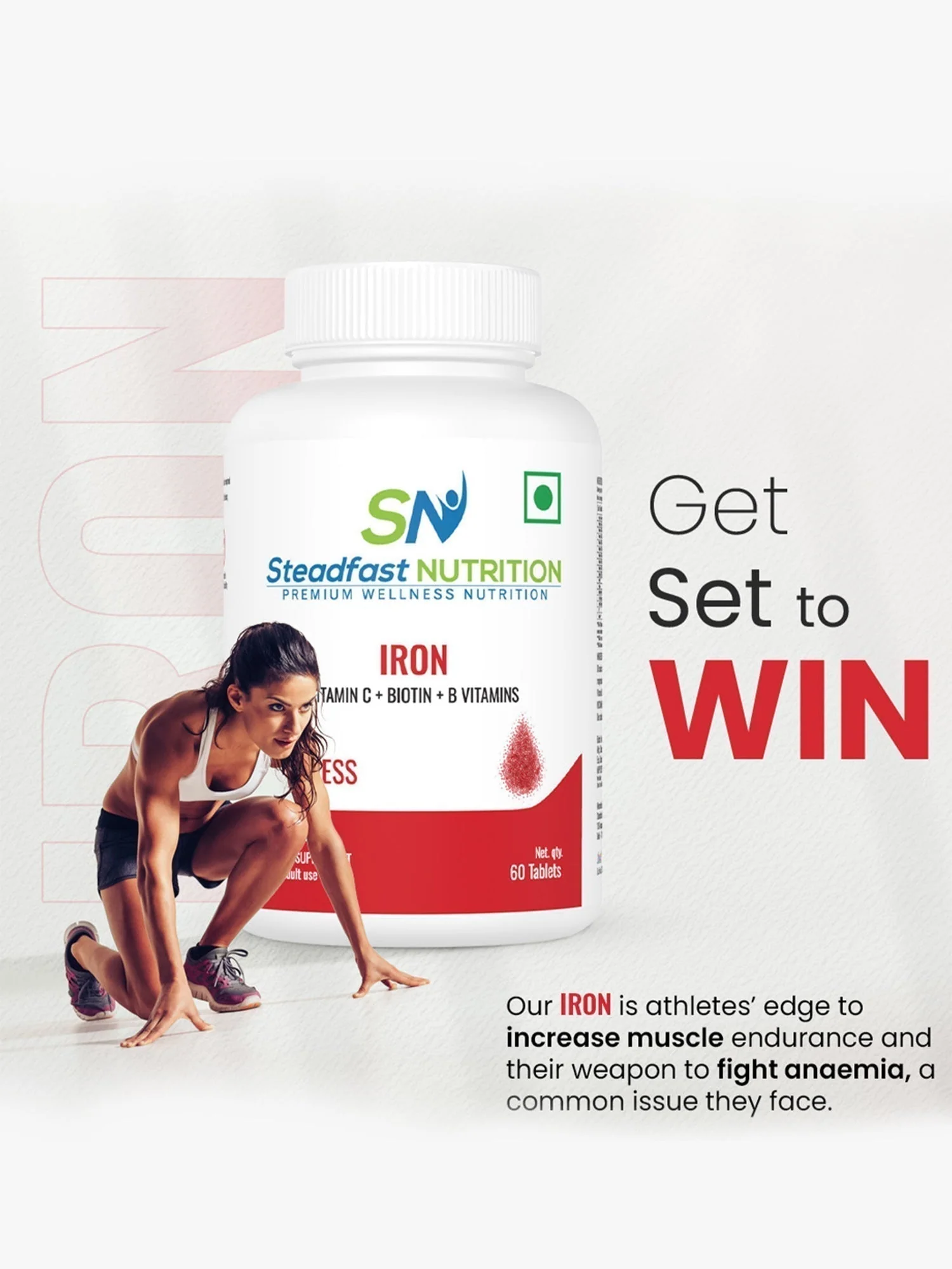 Iron Vitamin C Biotin B 8 Essential Vitamins 60 Tablets - Image 3